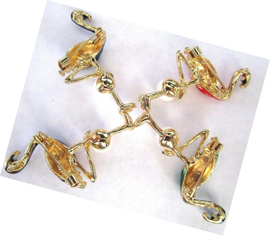 Four Enamel Flamingo Faux Pearl Statement Brooch Pins In Excellent Condition For Sale In Montreal, QC
