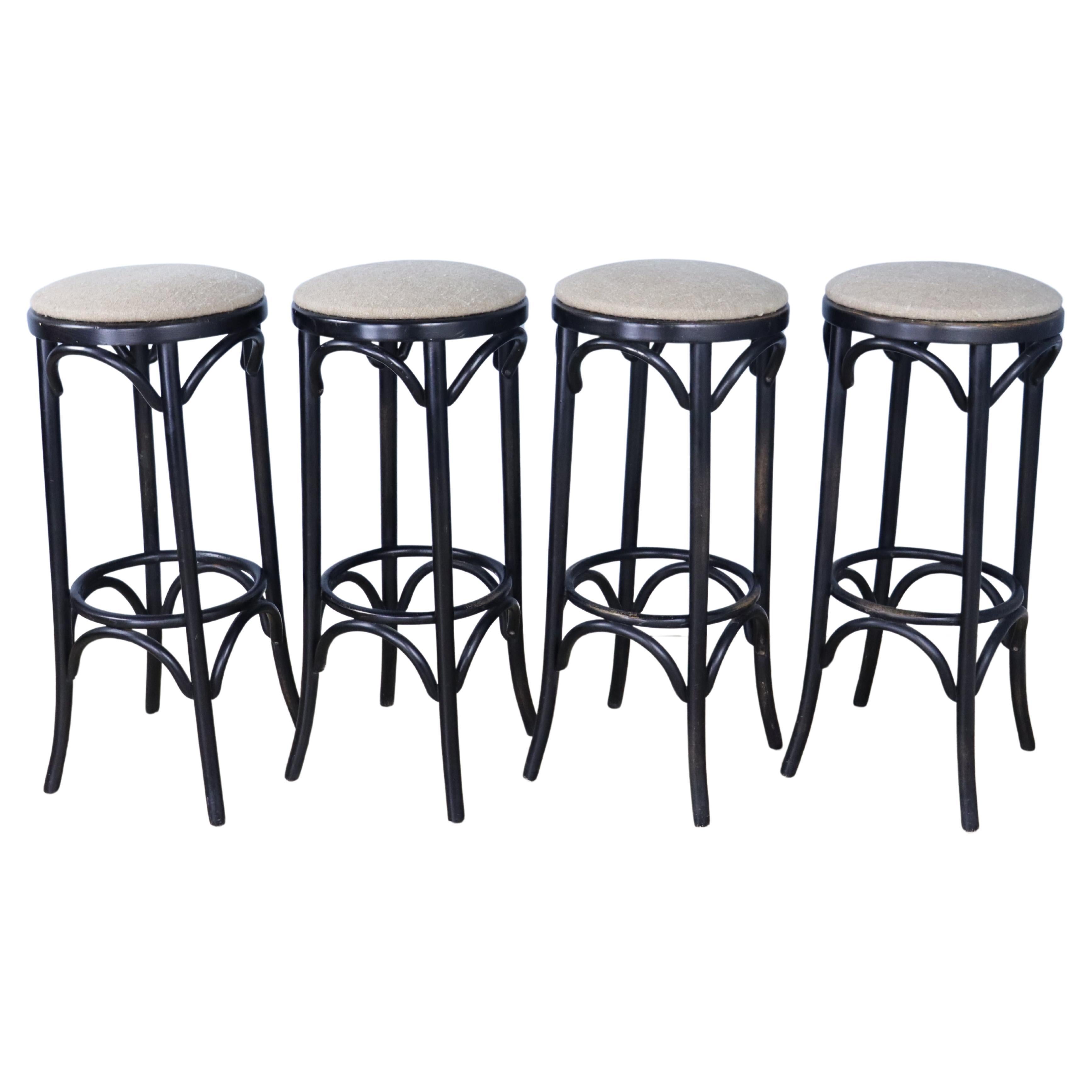 Four English Bent Wood Bar Stools For Sale