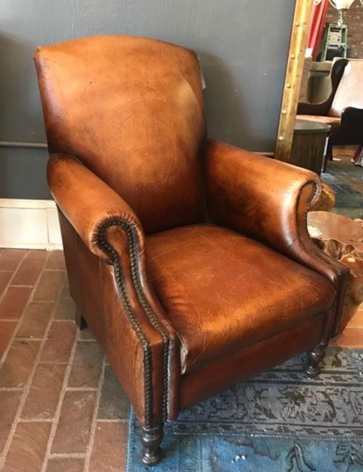 Four English Georgian Style Club Chair with Tufted Back, Lovely Hand Worn Patina For Sale 4