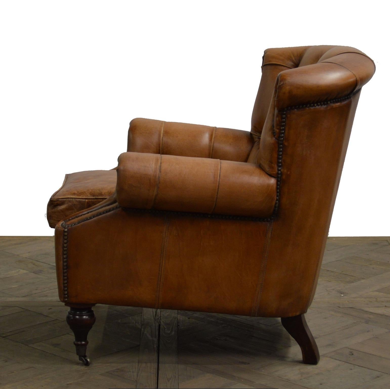 Four English Georgian Style Club Chair with Tufted Back, Lovely Hand Worn Patina For Sale 1