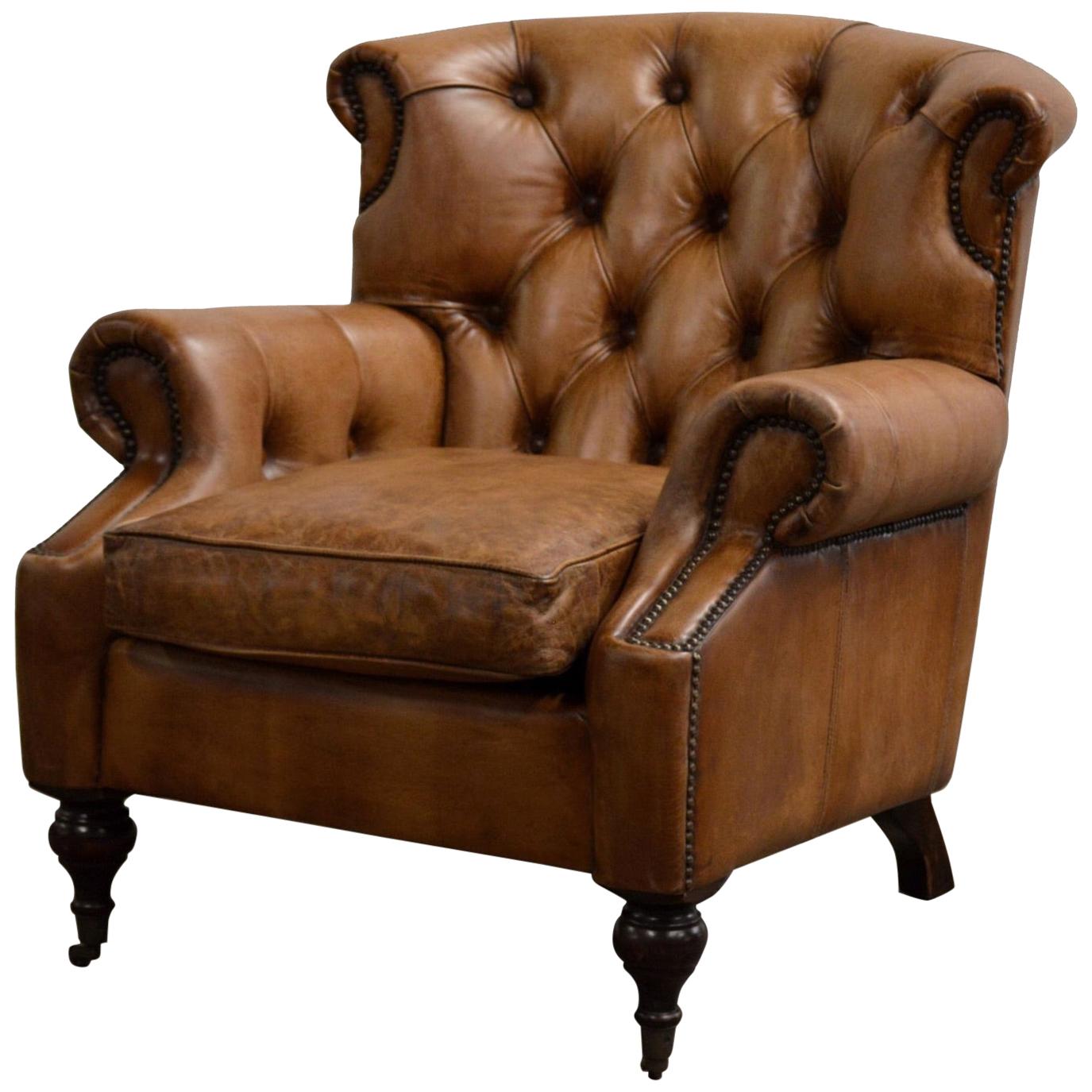 Four English Georgian Style Club Chair with Tufted Back, Lovely Hand Worn Patina For Sale