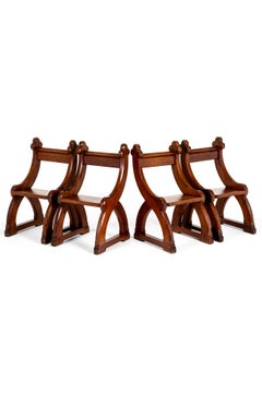 Four English Pine Gothic Revival Altar Chairs
