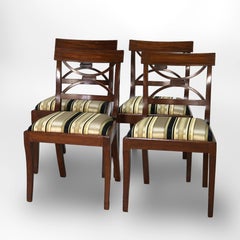 Four English Regency Mahogany & Ebony Inlay Splat Back Dining Side Chairs c1830
