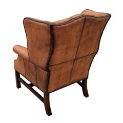 Four English Style wingback Chairs with Tufted Back, Hand Distressed Leather..