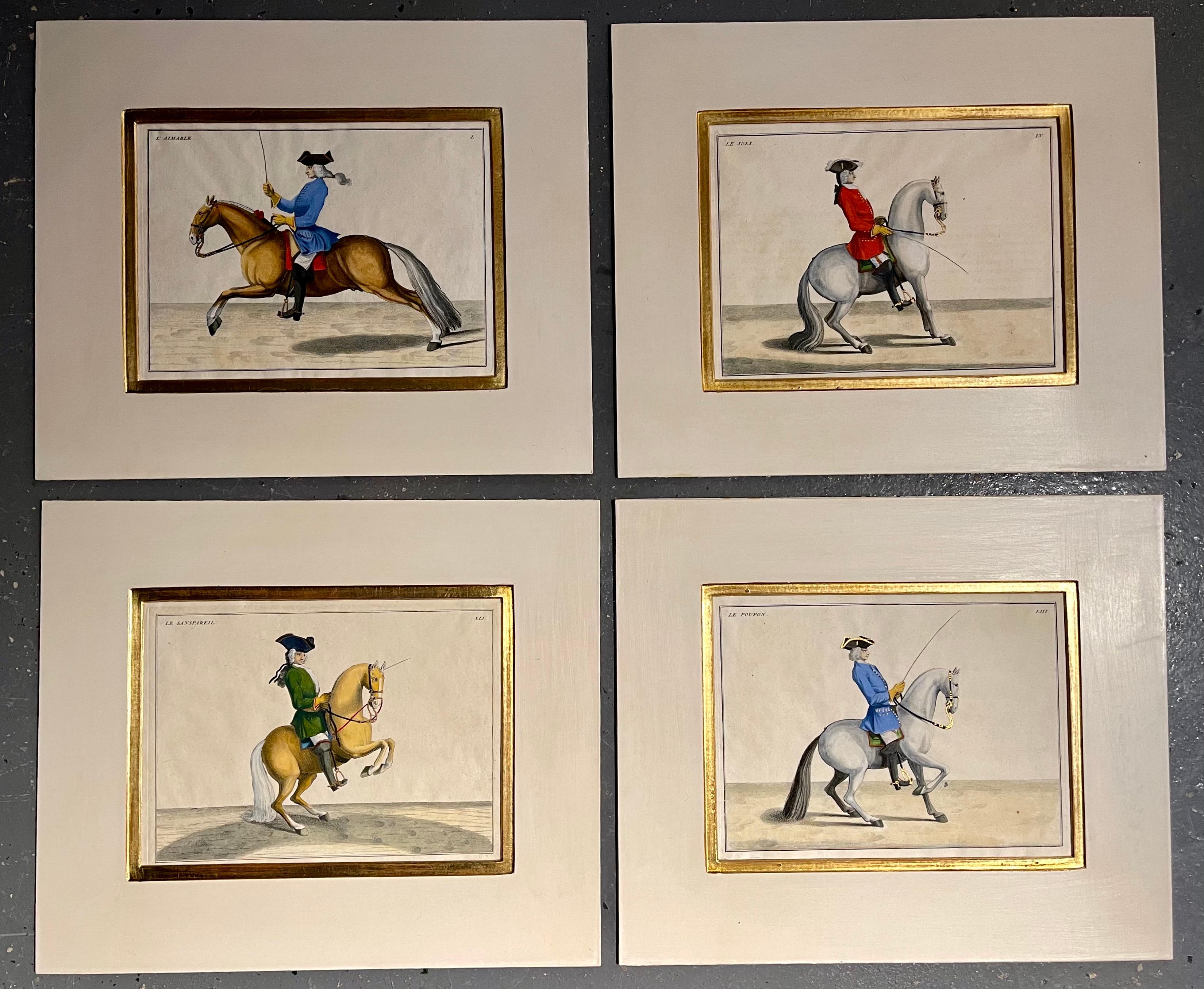 Belle Époque Four Engravings of Horse Riders L' Aimable, Le Joli, Le Sanspareil, Le Poupon
