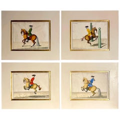 Quatre gravures de cavaliers chevaux Le Sensible, Le Royal, Le Conquerant, Le Ballon