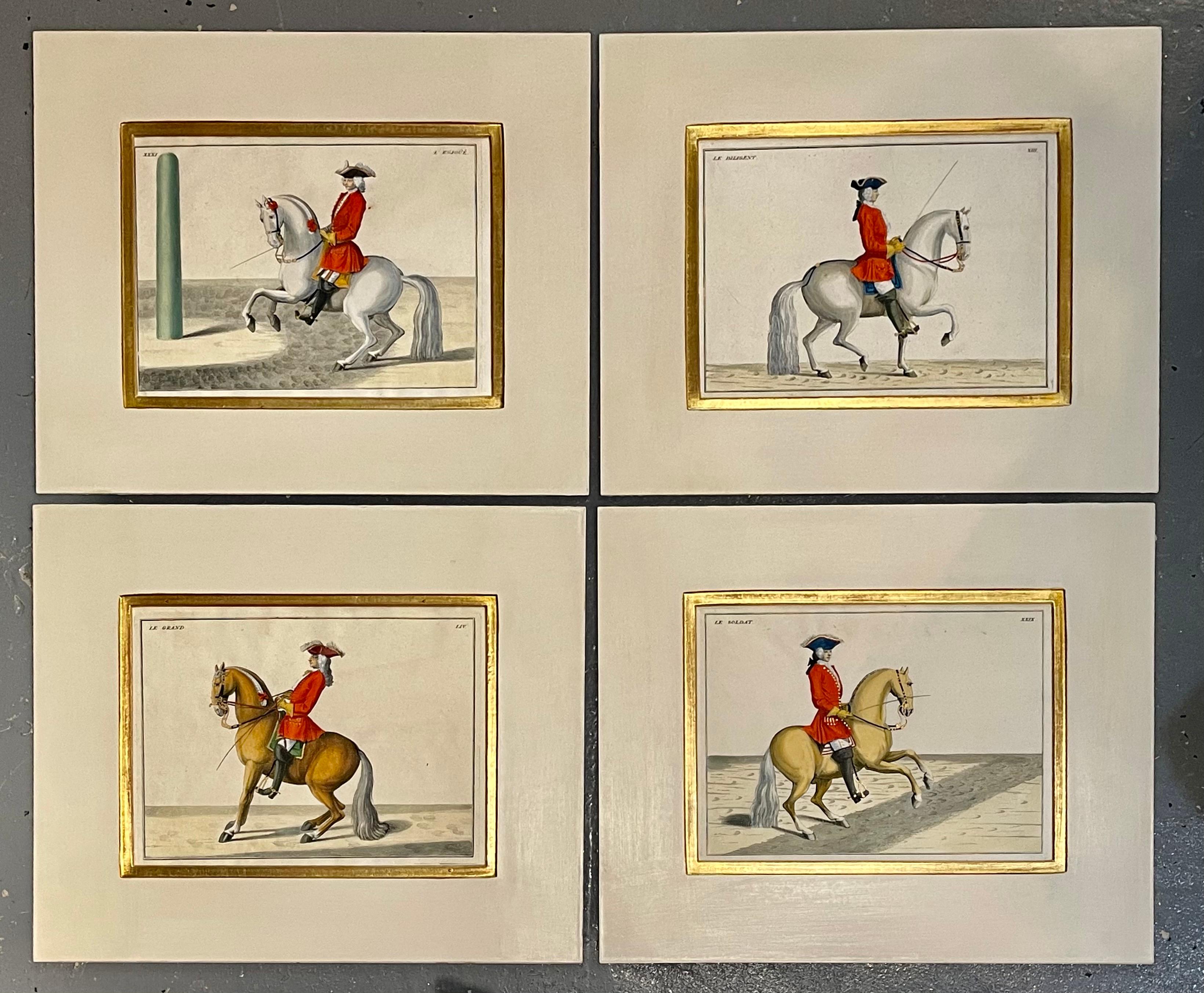 Four engravings of horse riders Le Soldat, Le Grand, Le Diligent, L' Enjoue. The Great Sholdier finely matted with a gilt border. One of several groupings.
This is part of our extensive collection which just arrived from Chicago's renowned interior