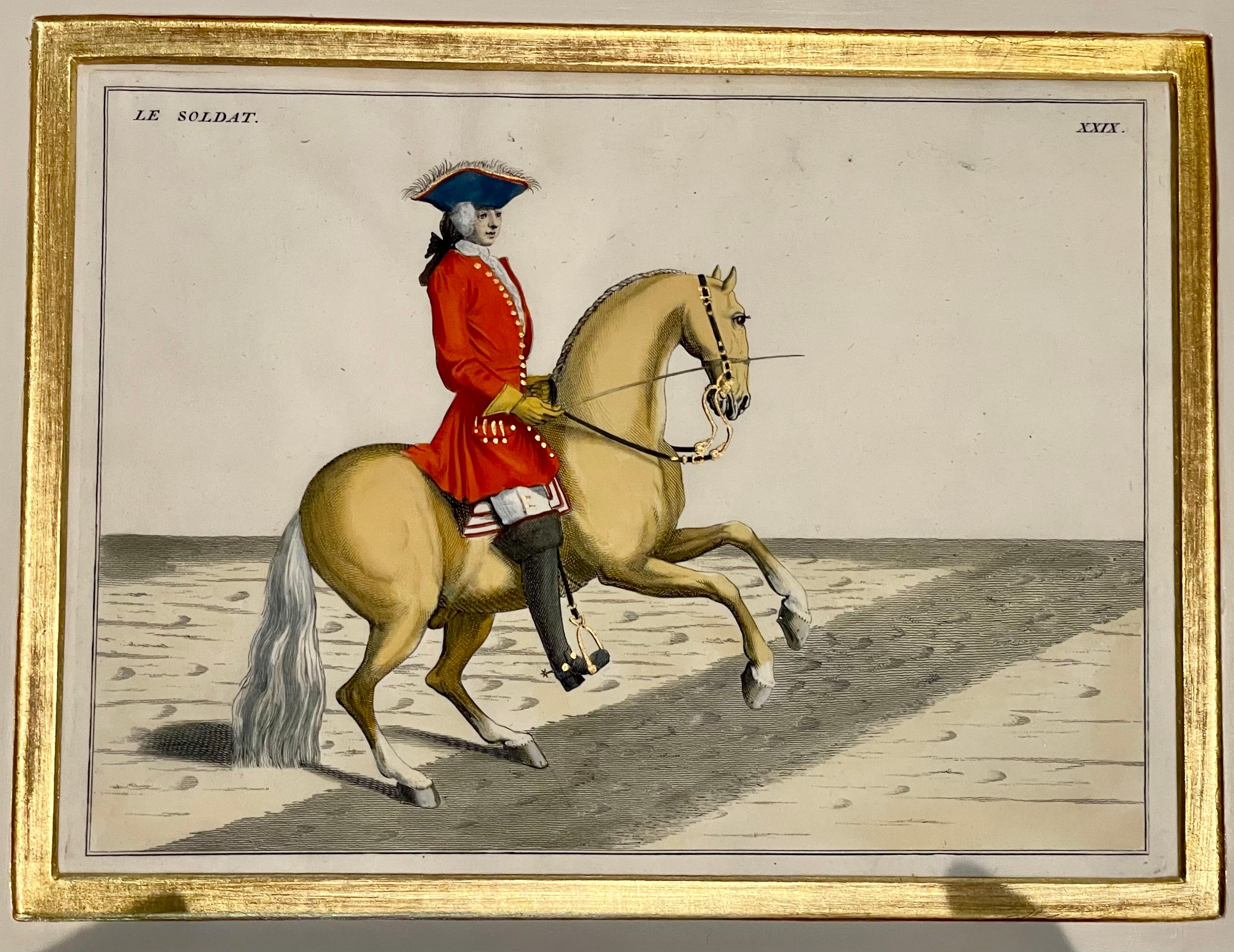 Paper Four Engravings of Horse Riders Le Soldat, Le Grand, Le Diligent, L' Enjoue