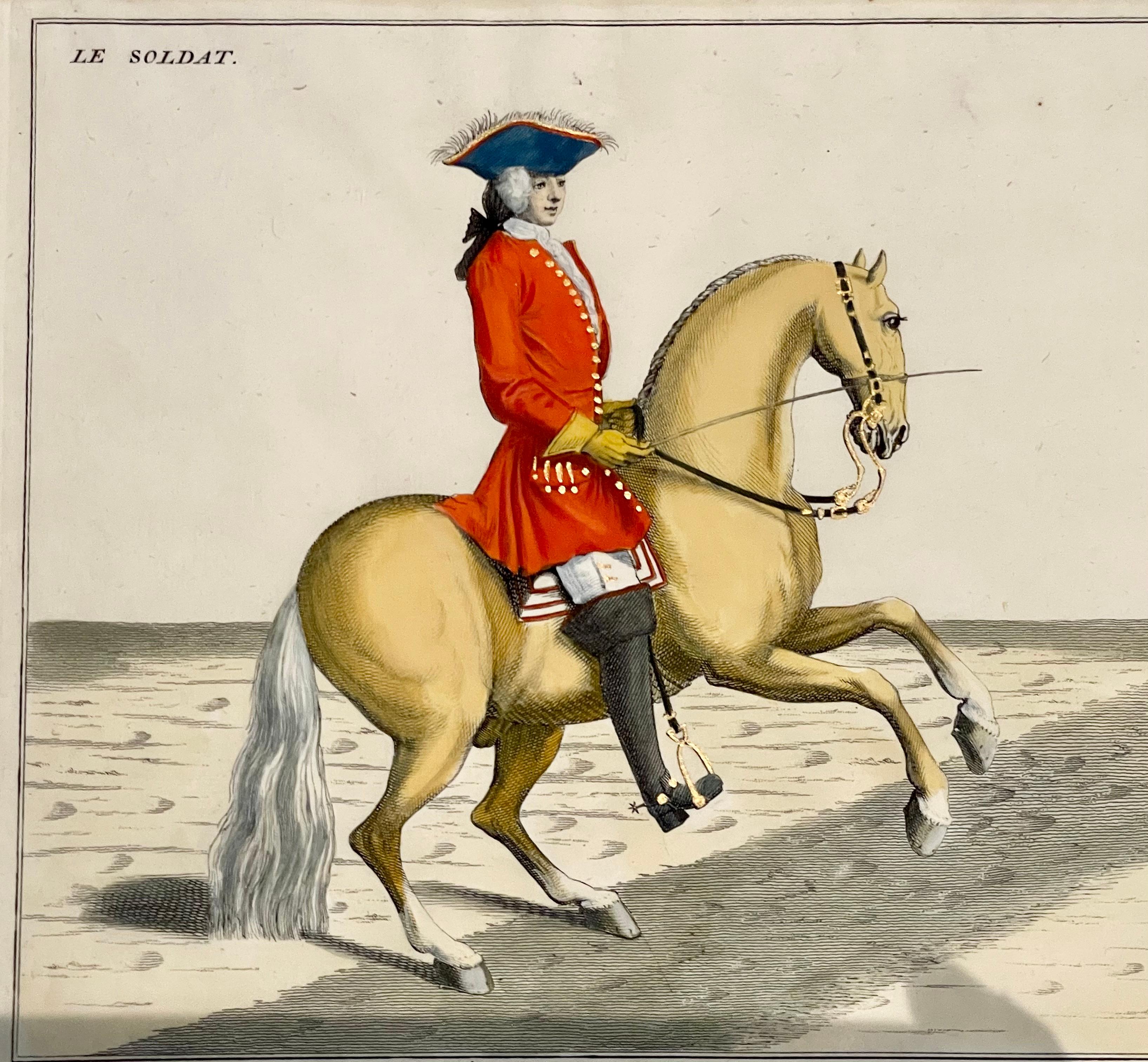 Four Engravings of Horse Riders Le Soldat, Le Grand, Le Diligent, L' Enjoue 1