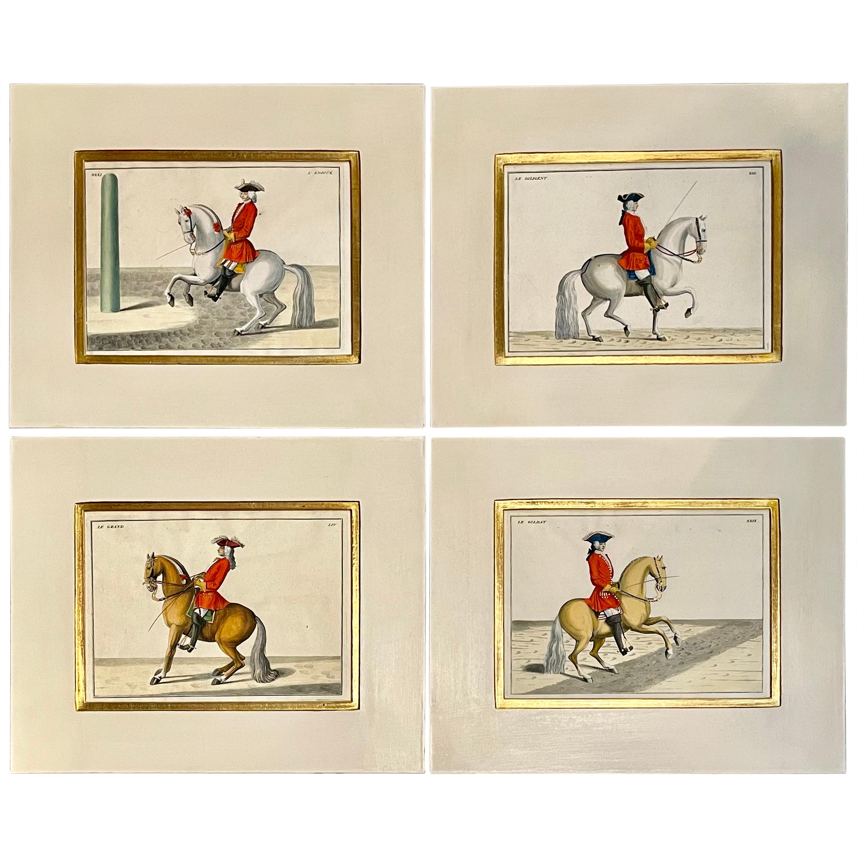 Four Engravings of Horse Riders Le Soldat, Le Grand, Le Diligent, L' Enjoue