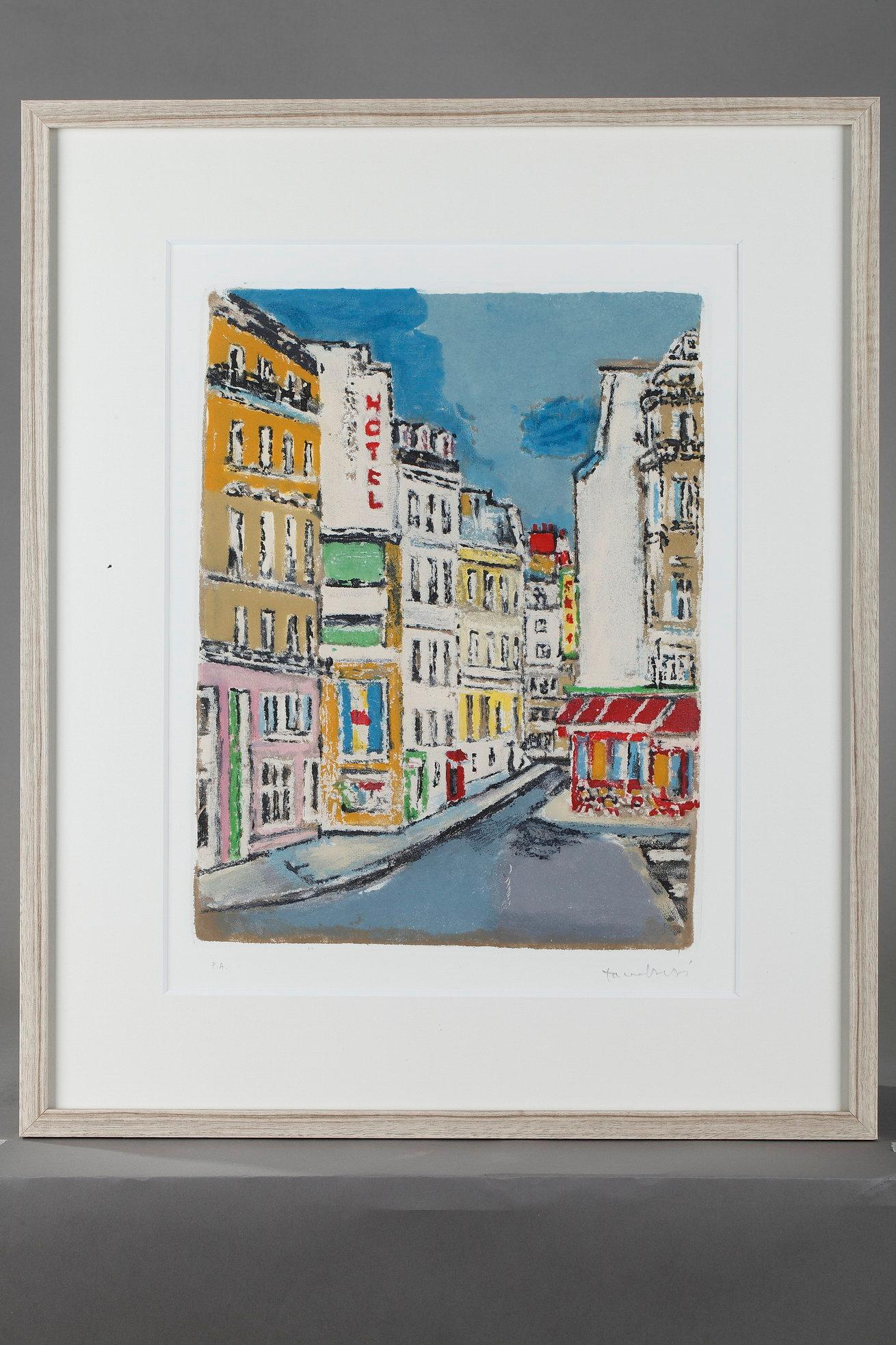 Engravings by Orfeo Tamburini representing the districts of Paris for the series Paris 20+1 realized with etching and aquatint in colors. They are signed in pencil by the artist and published between 1979 and 1981 by Il Cigno in Rome. The stamp is