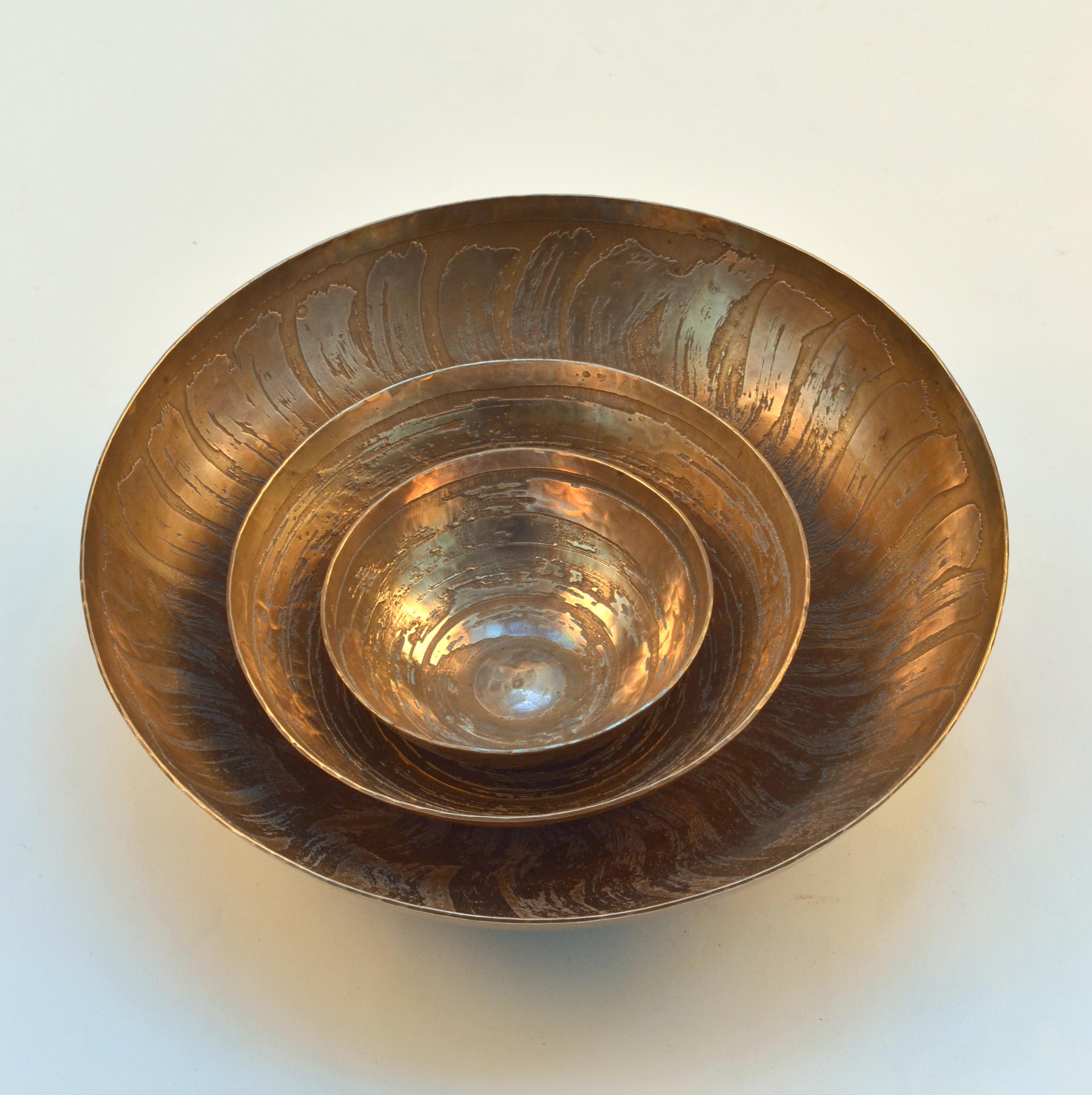 Mid-20th Century Etched Bronze Bowls by Michael Harjes Metallkunst For Sale