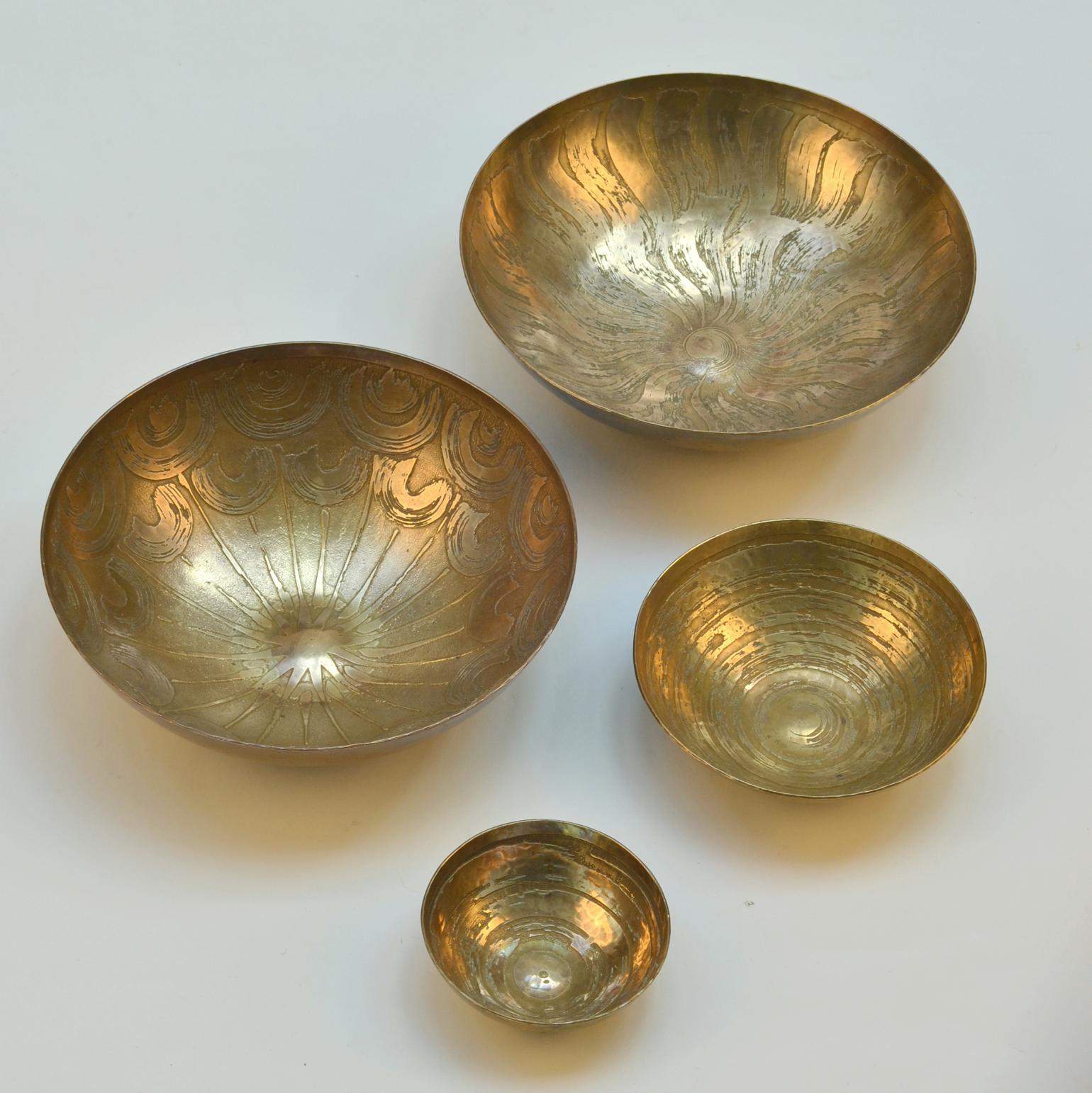 Brass Etched Bronze Bowls by Michael Harjes Metallkunst For Sale