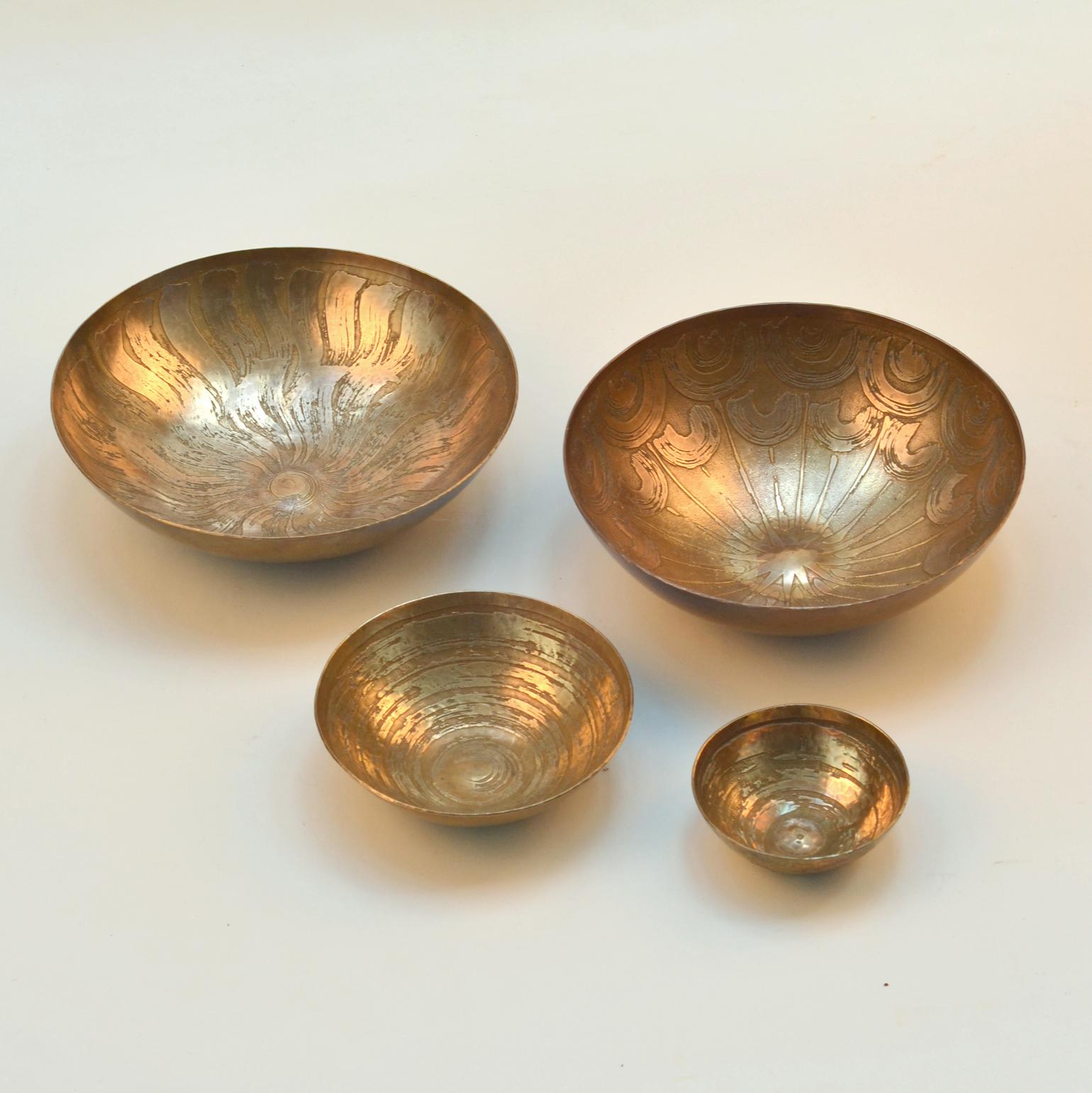 Etched Bronze Bowls by Michael Harjes Metallkunst For Sale 1