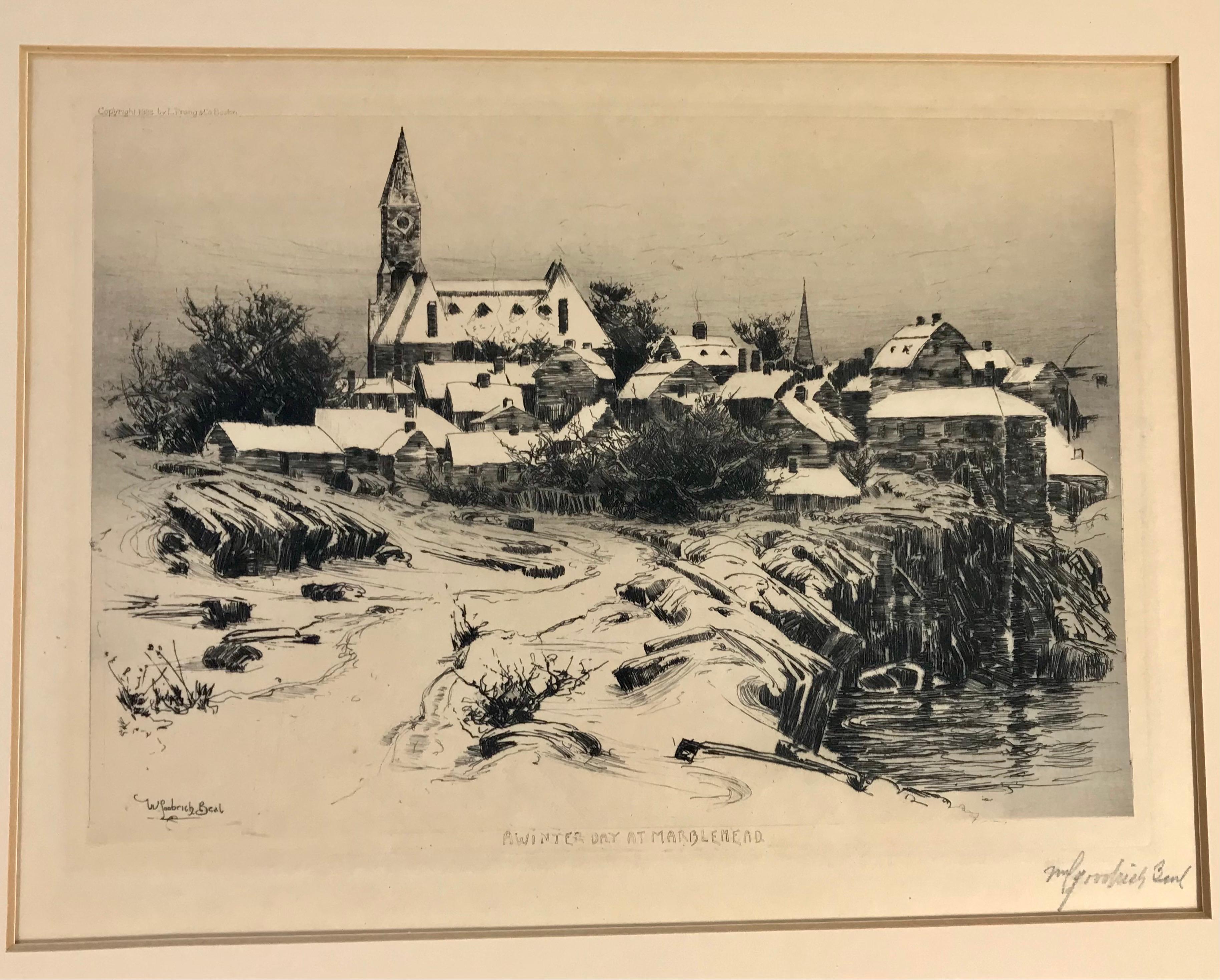American 4 Etchings by WG Beal, Marblehead, Rock Port, Folly Point & Annisquam, 1880's MA For Sale