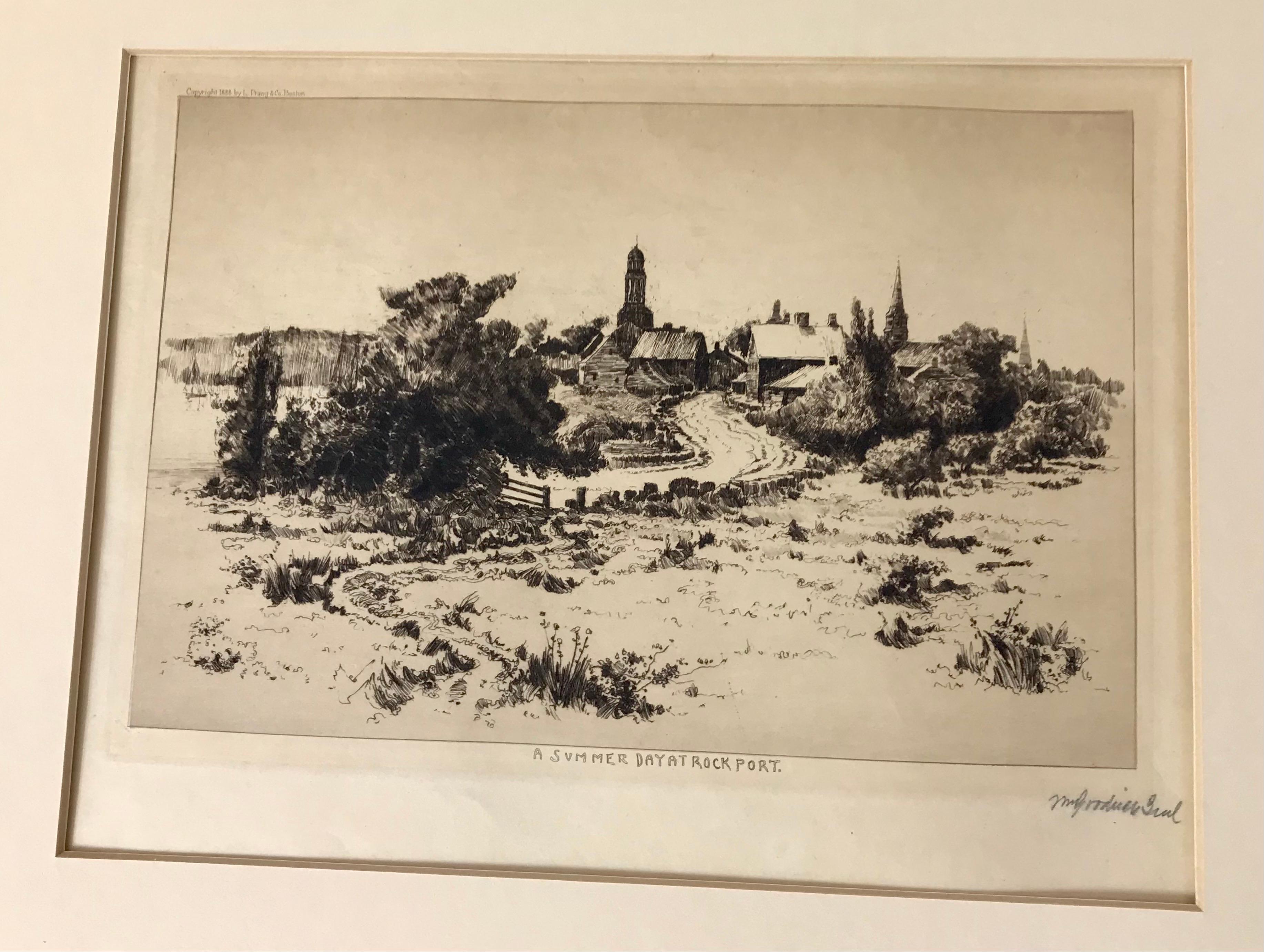 Paper 4 Etchings by WG Beal, Marblehead, Rock Port, Folly Point & Annisquam, 1880's MA For Sale