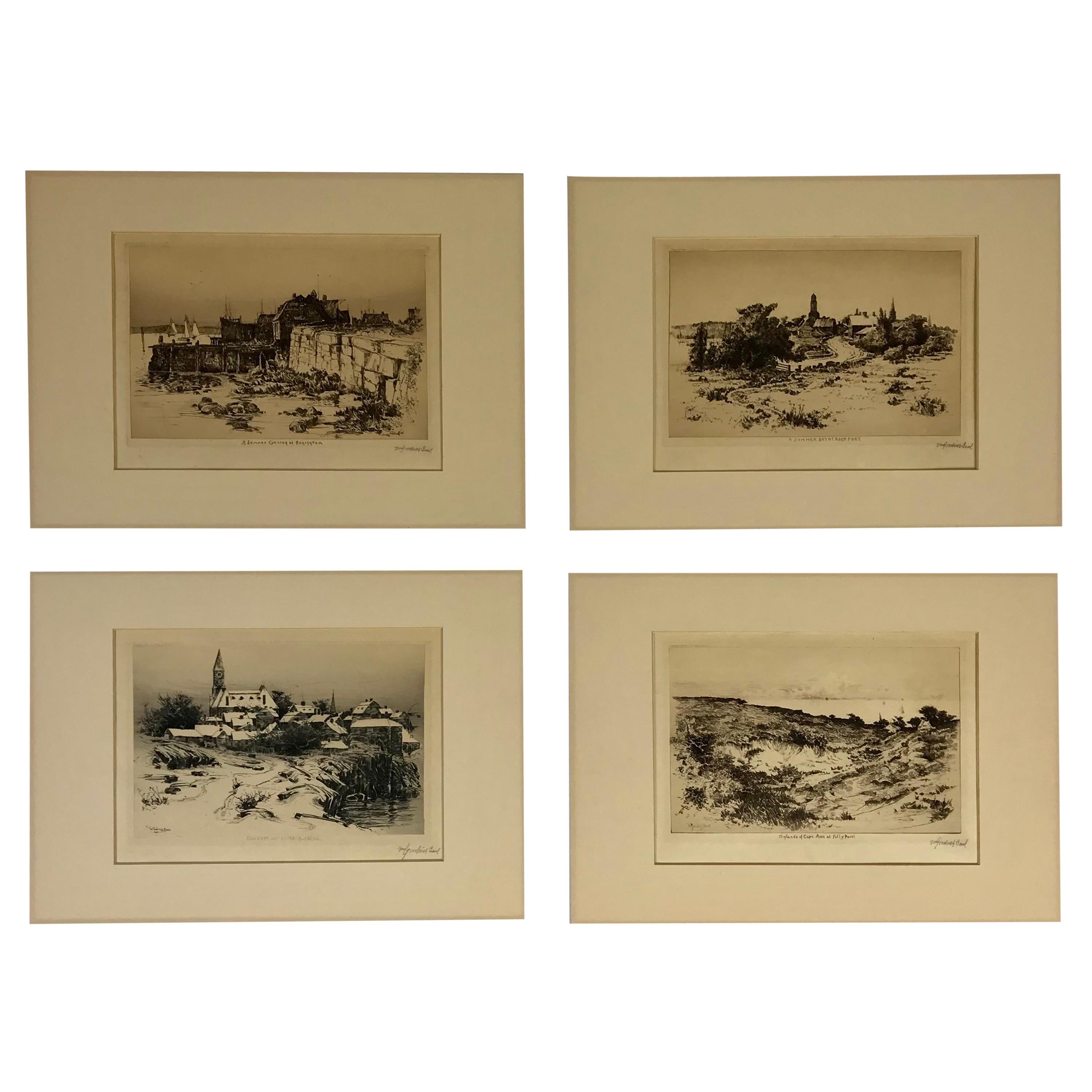 4 Etchings by WG Beal, Marblehead, Rock Port, Folly Point & Annisquam, 1880's MA For Sale