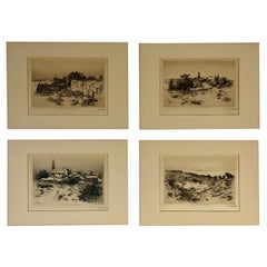 4 Etchings by WG Beal, Marblehead, Rock Port, Folly Point & Annisquam, 1880's MA