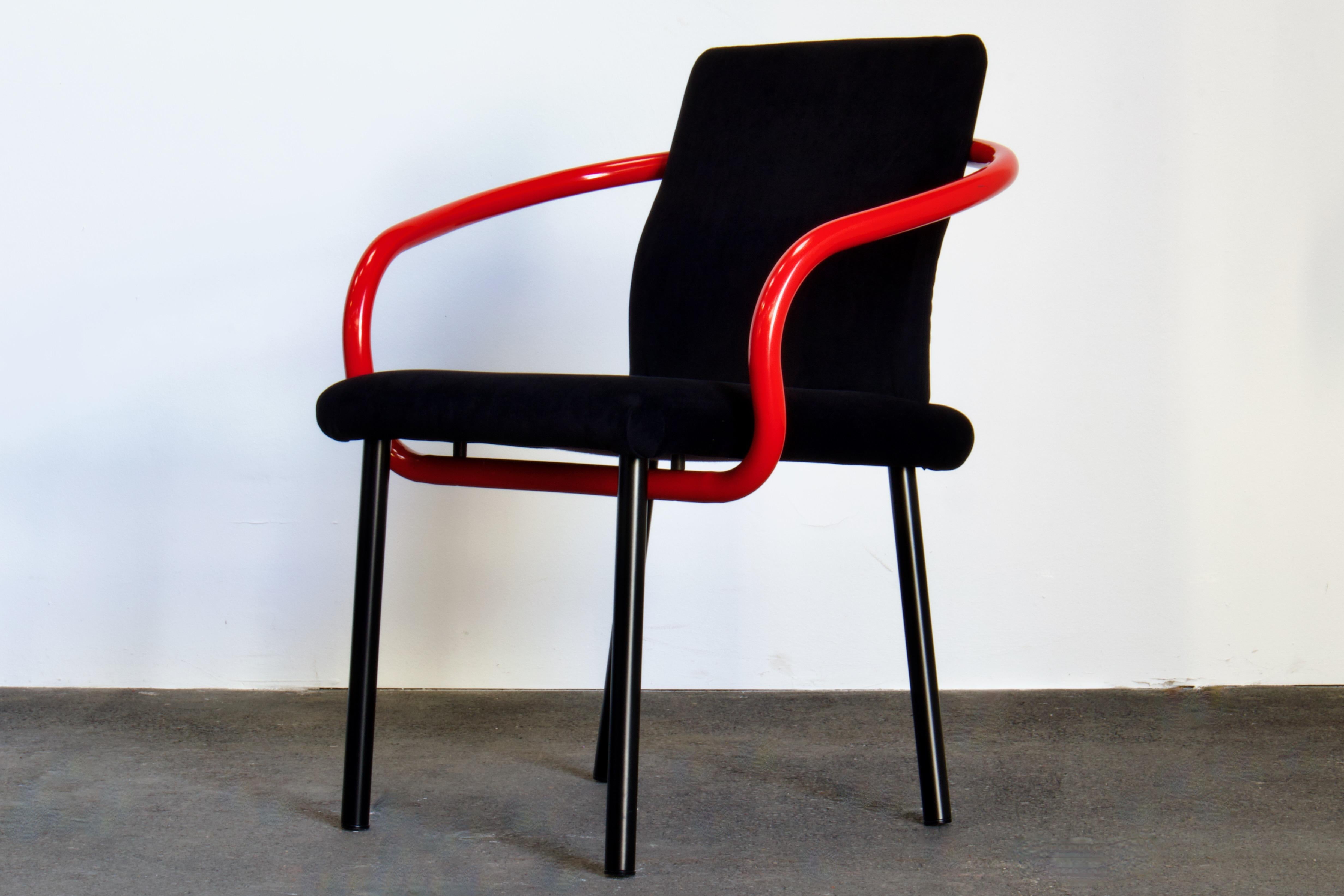 Post-Modern Four Ettore Sottsass Mandarin Chairs for Knoll in Red & Black, 1986 Italy For Sale
