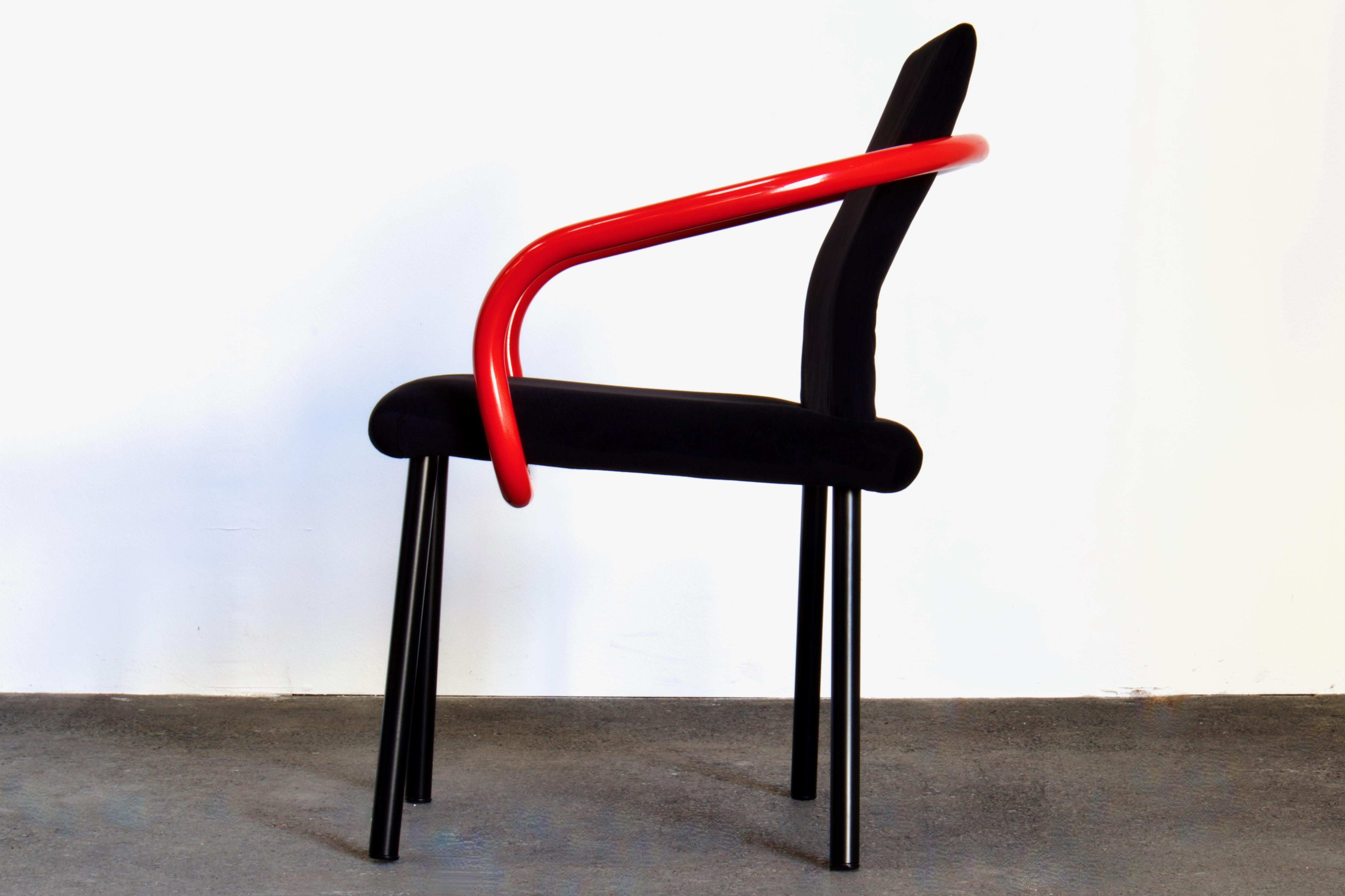 Italian Four Ettore Sottsass Mandarin Chairs for Knoll in Red & Black, 1986 Italy For Sale