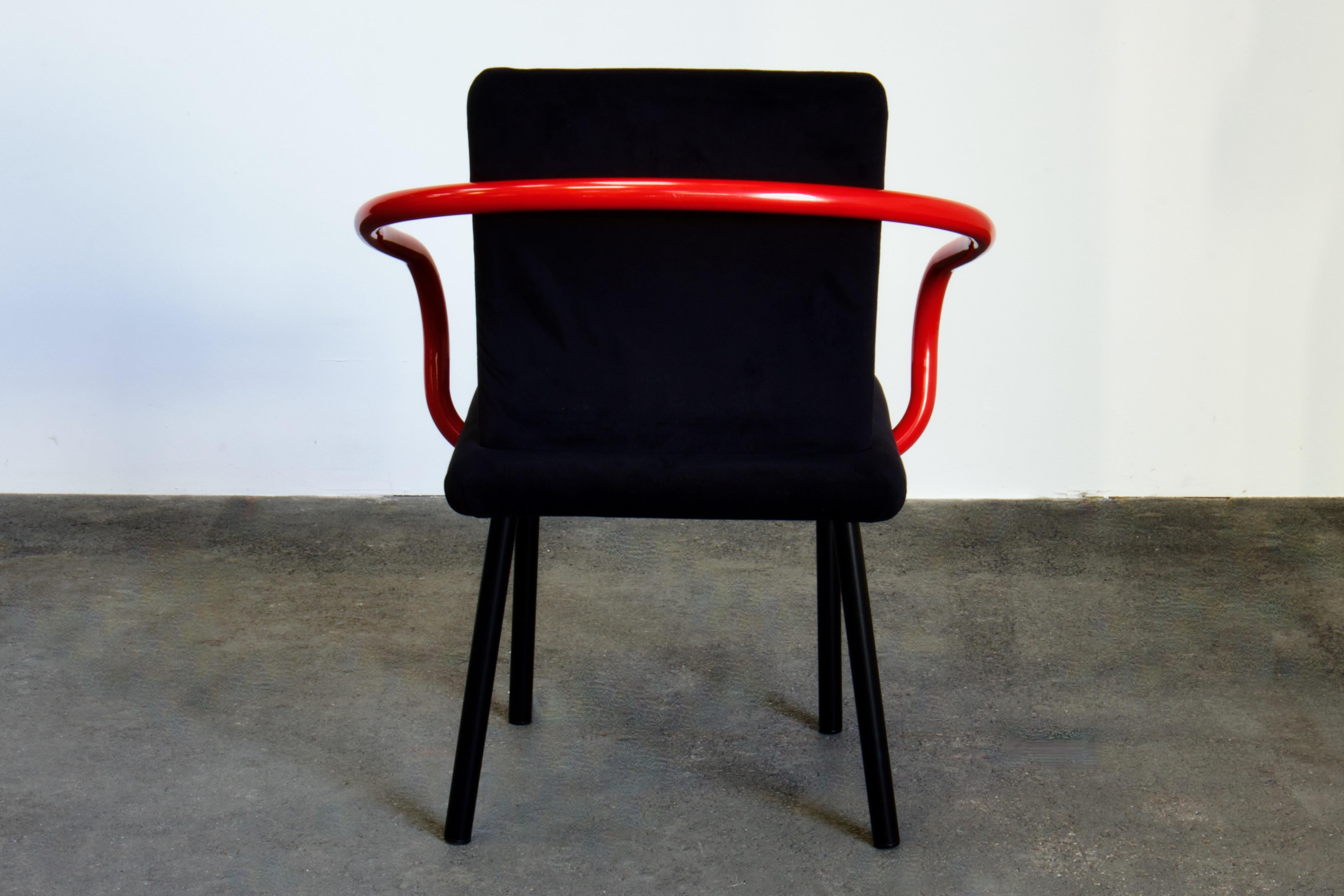 Late 20th Century Four Ettore Sottsass Mandarin Chairs for Knoll in Red & Black, 1986 Italy For Sale