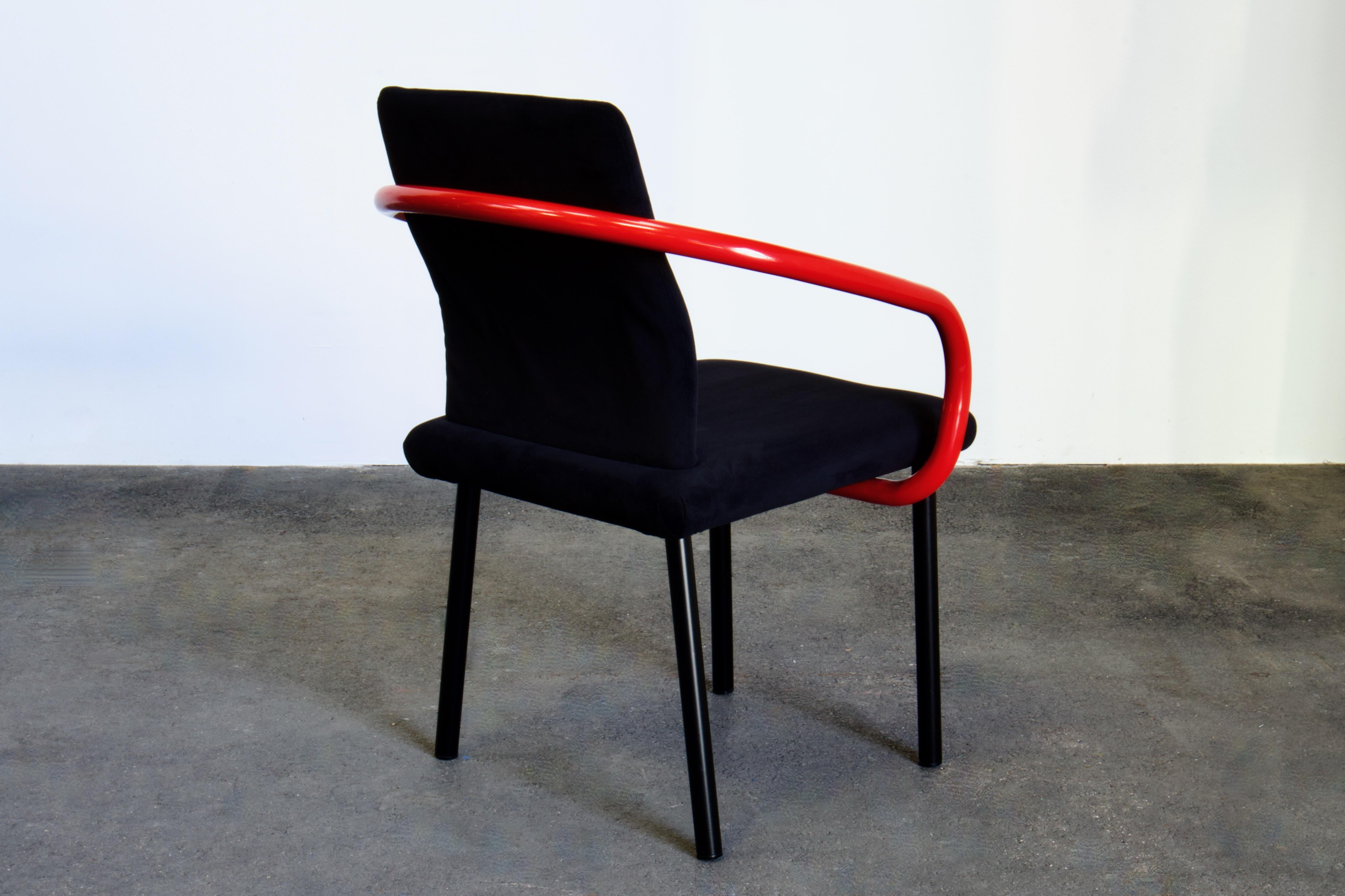 Metal Four Ettore Sottsass Mandarin Chairs for Knoll in Red & Black, 1986 Italy For Sale