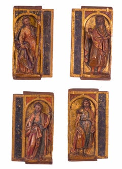Four Evangelists, 12th Century, Gold Gilded and Polychromed Carved-Wood Purcha