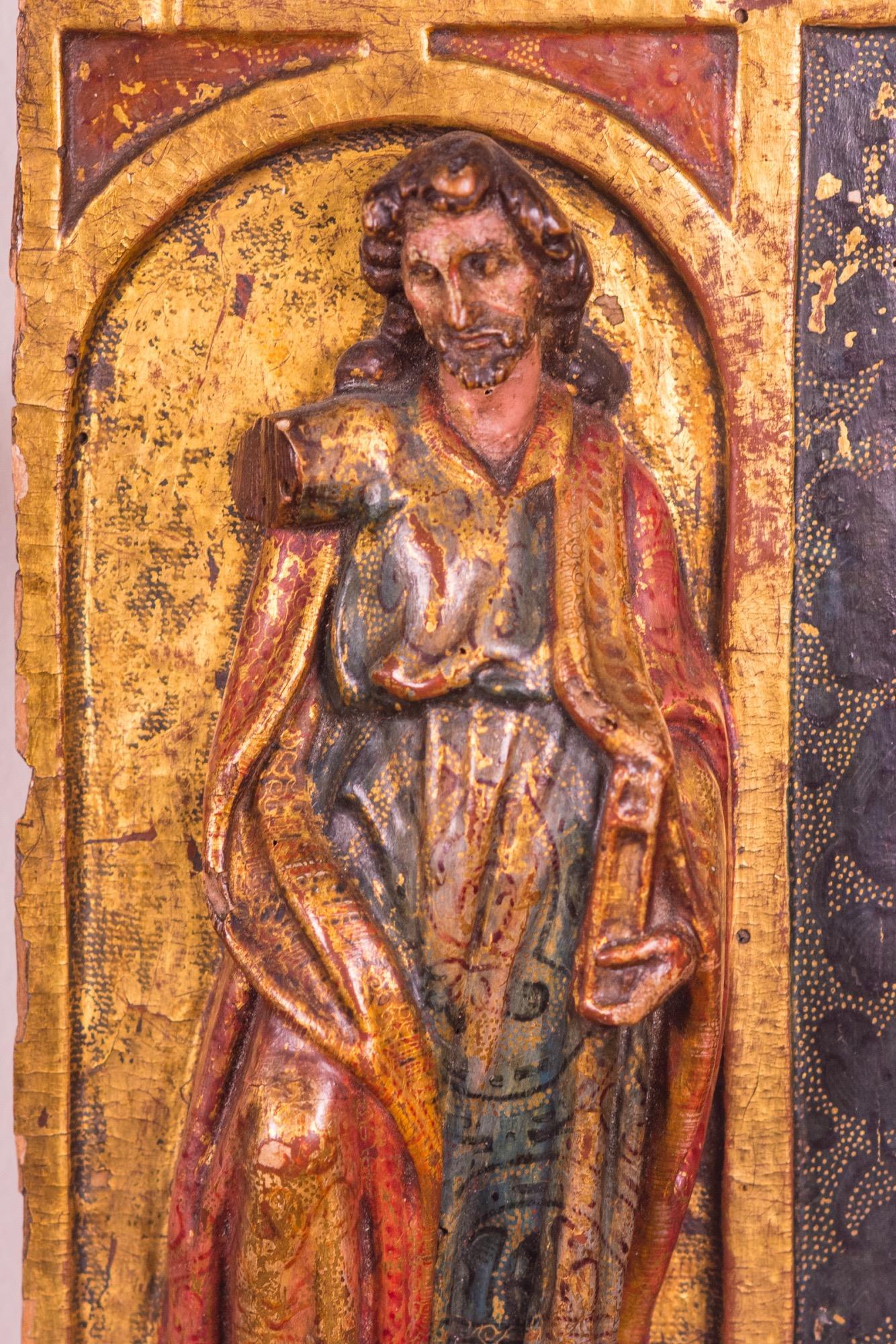 Four Evangelists, 12th Century, Gold Gilded and Polychromed Carved-Wood Purcha For Sale 2