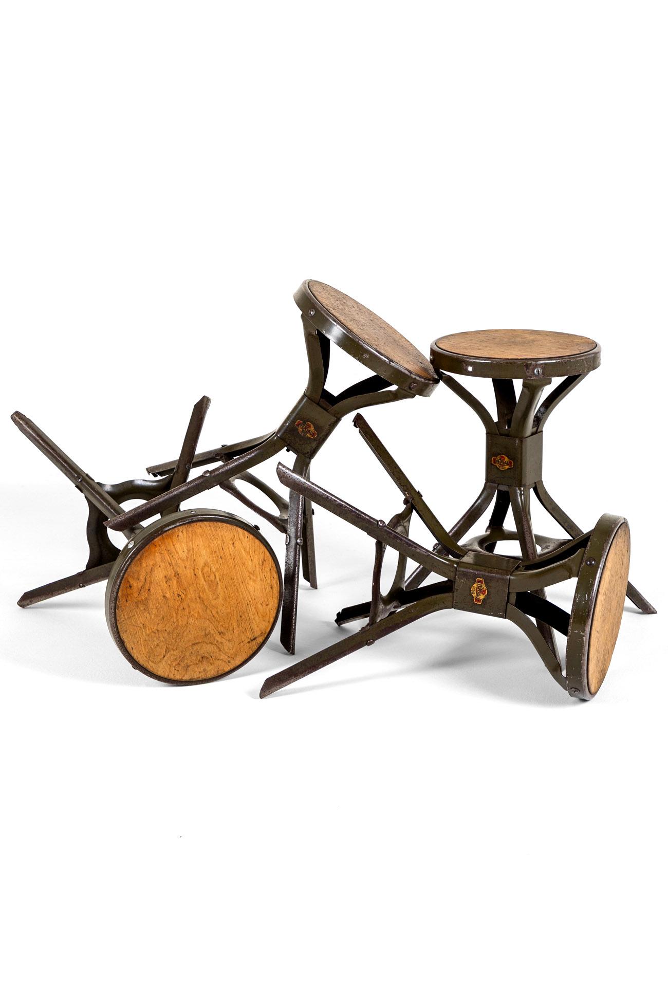 Hand-Crafted Four Evertaut Company Industrial Stools For Sale