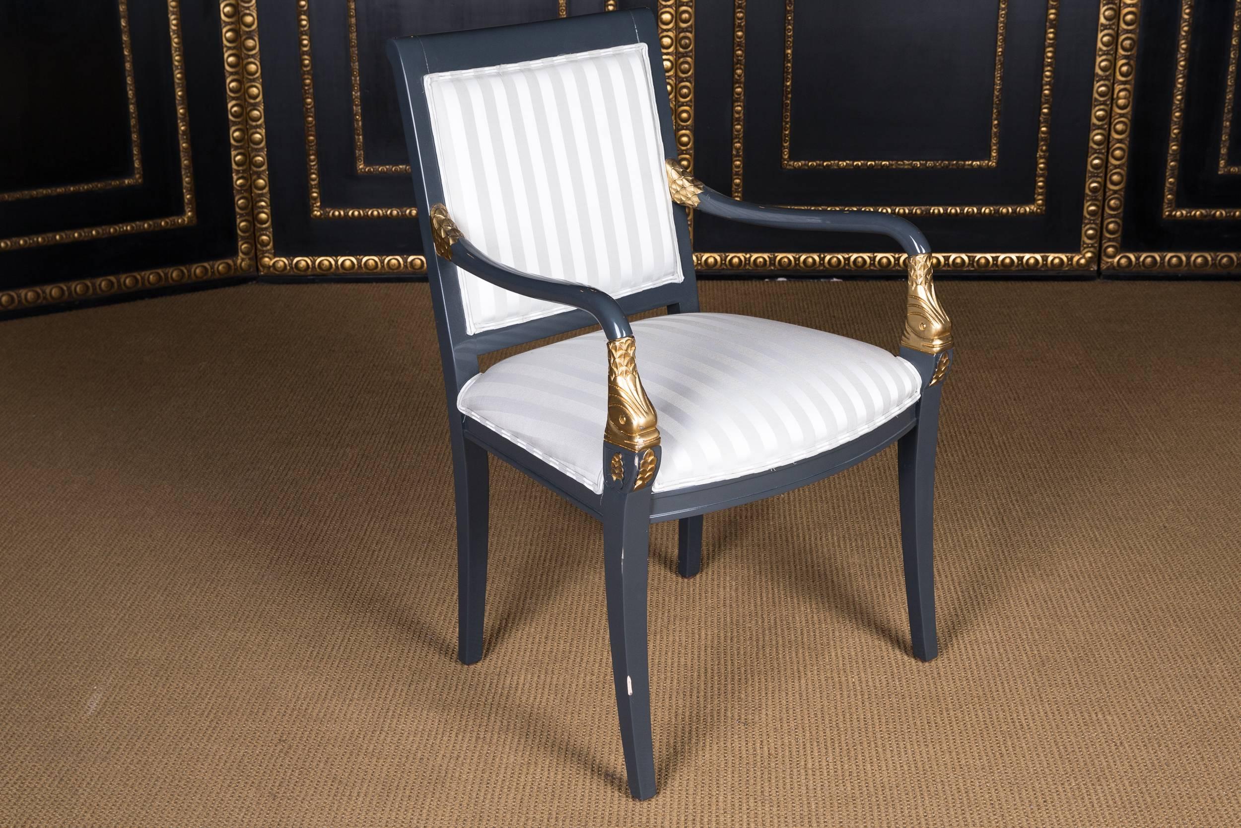Empire Revival Four Exclusive Italian Armchairs Decorated with Gold