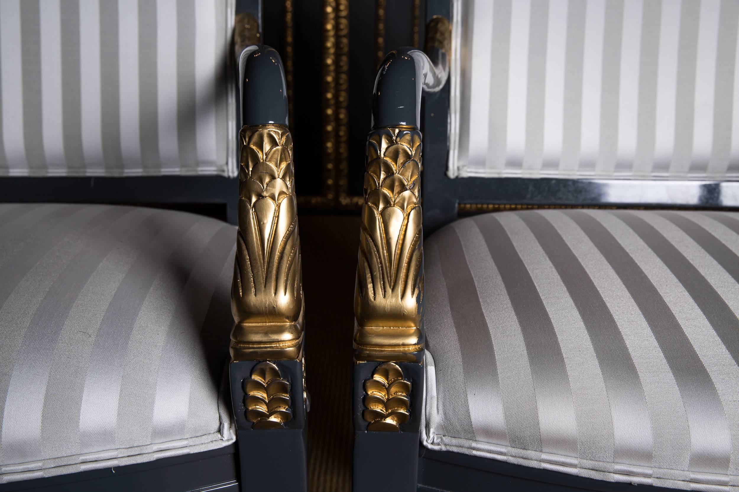 Lacquered Four Exclusive Italian Armchairs Decorated with Gold