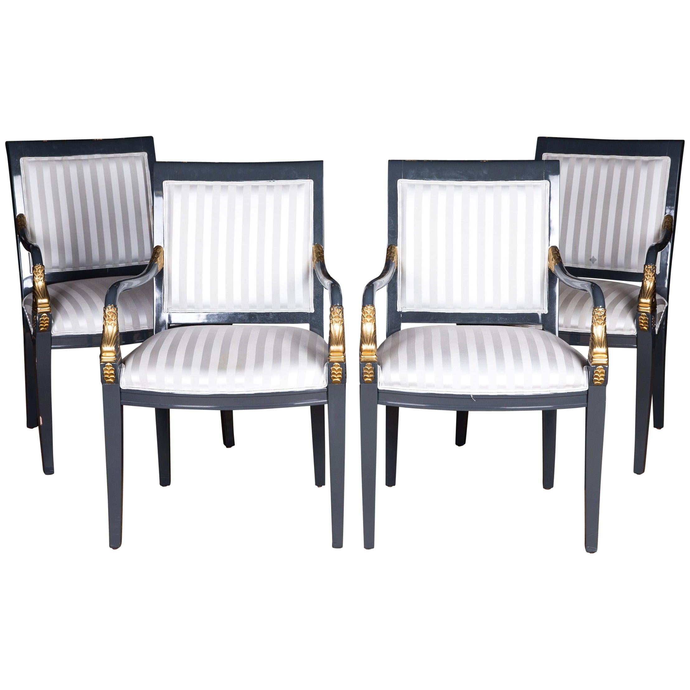 Four Exclusive Italian Armchairs Decorated with Gold