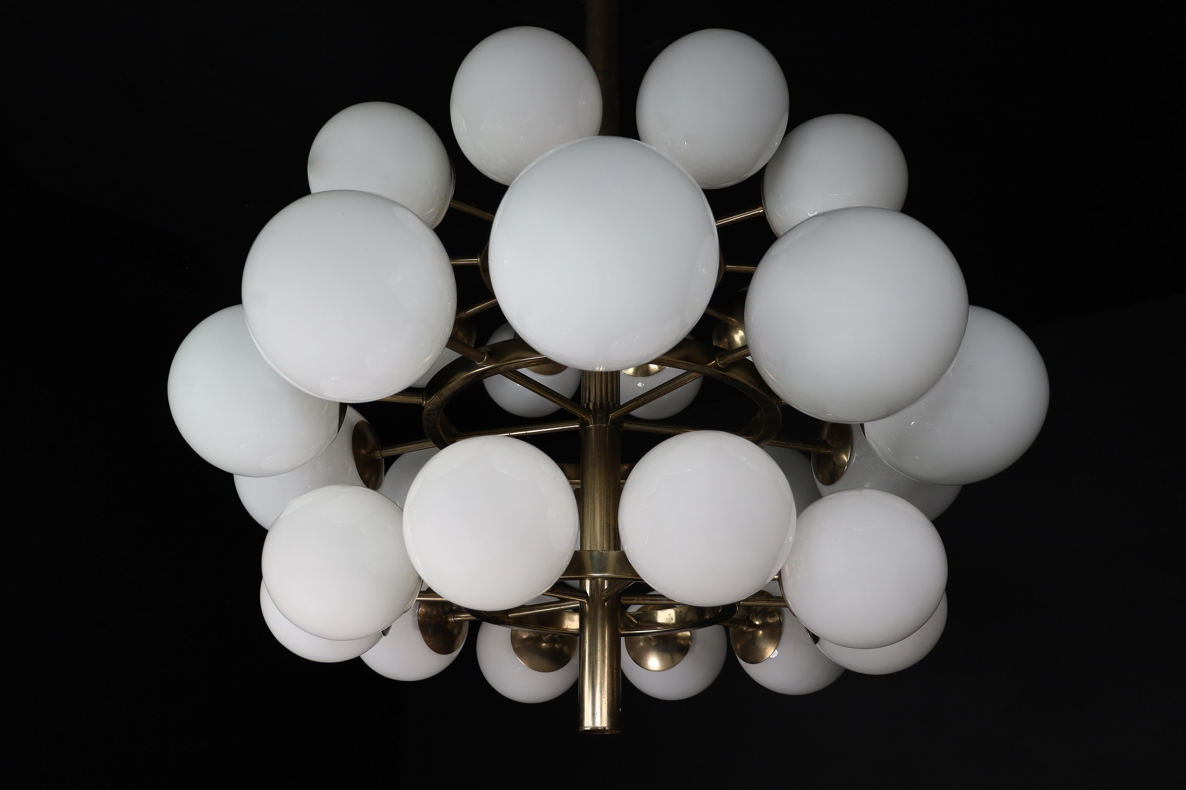 Mid Century Modern Chandelier In Steel And Opaline Globes, Germany 1970s For Sale 10