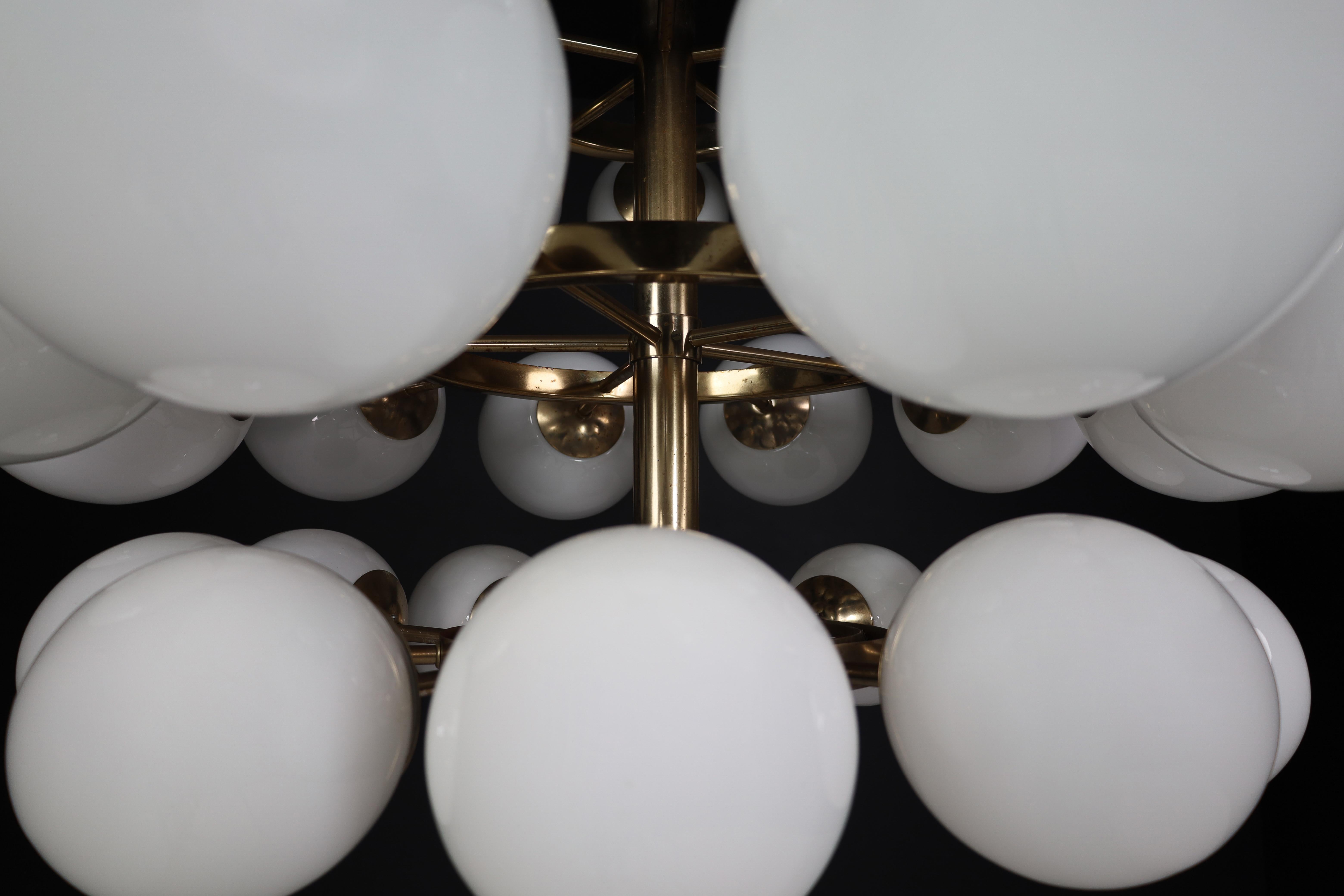 Mid Century Modern Chandelier In Steel And Opaline Globes, Germany 1970s For Sale 11