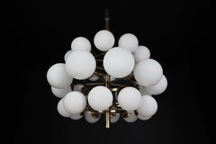 Mid Century Modern Chandelier In Steel And Opaline Globes, Germany 1970s