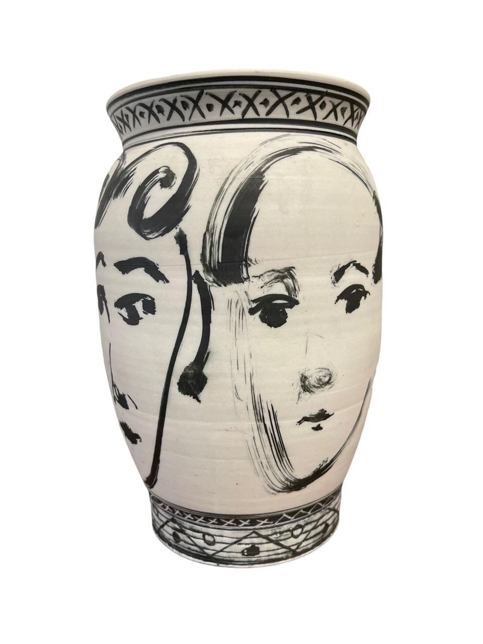 American Edward Eberle Four Faces '1993', Porcelain with Terra Sigillata Vase, Signed