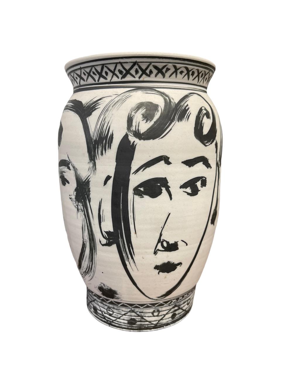 Edward Eberle Four Faces '1993', Porcelain with Terra Sigillata Vase, Signed In Fair Condition In North Miami, FL