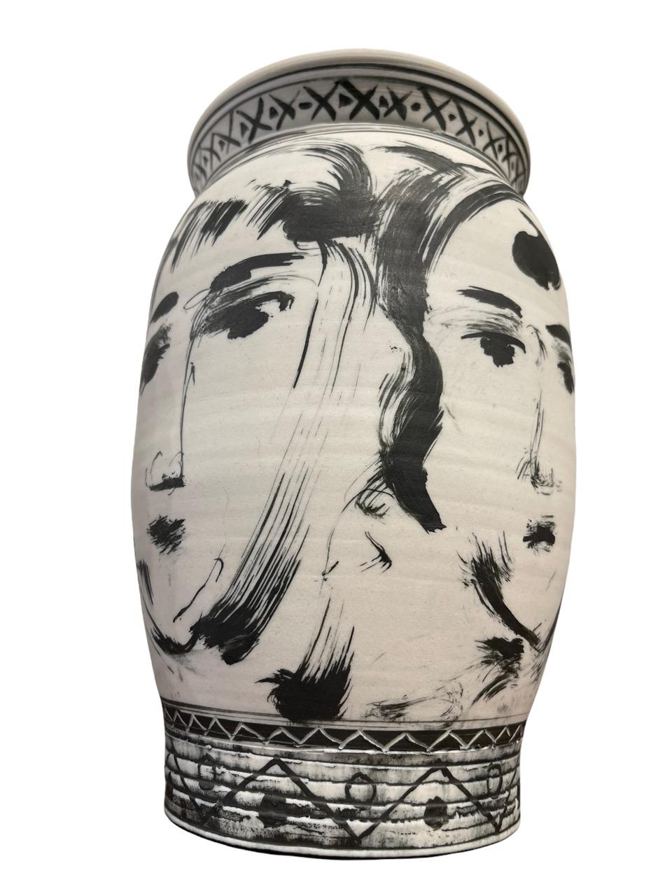 Edward Eberle Four Faces '1993', Porcelain with Terra Sigillata Vase, Signed 1