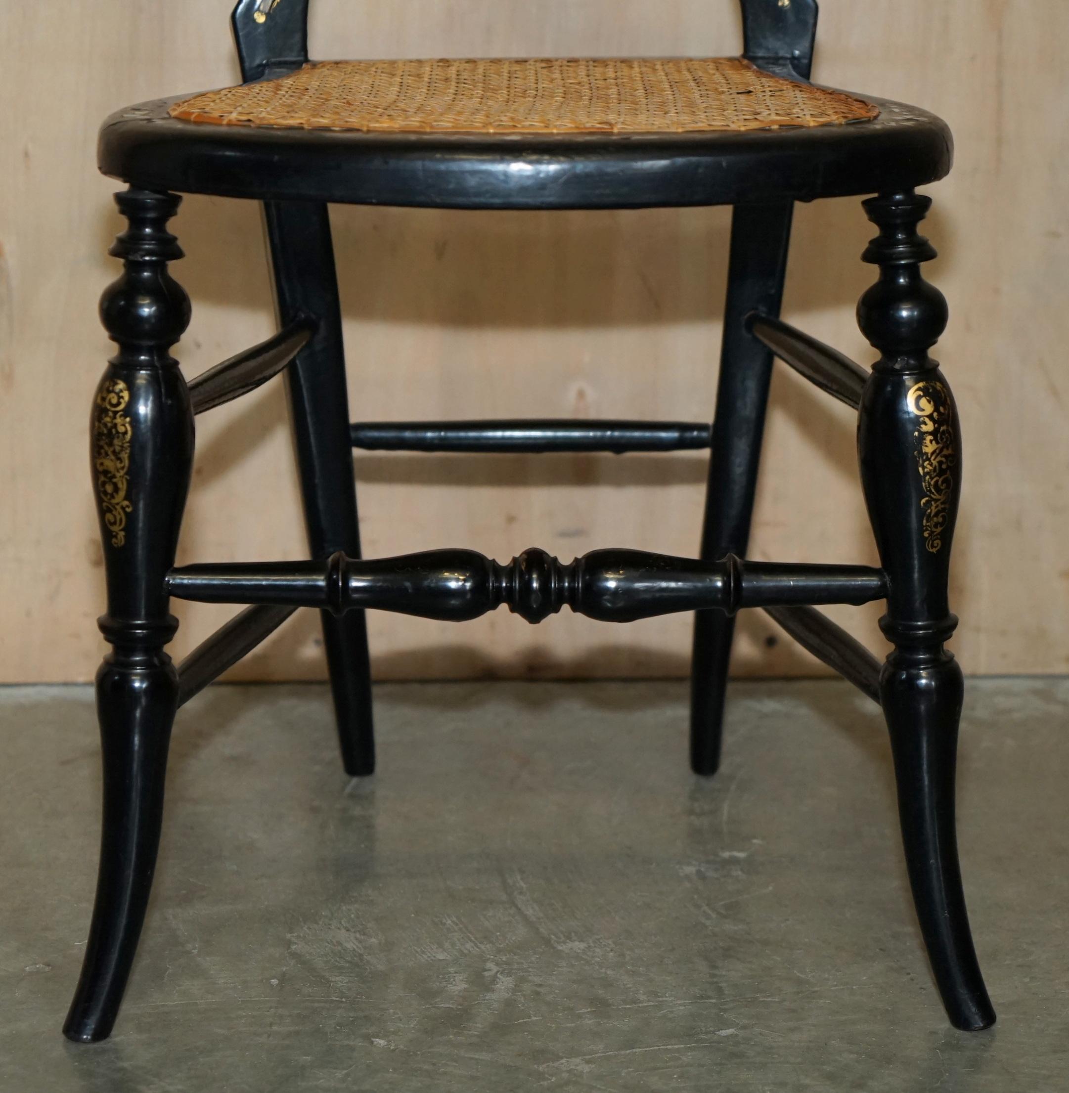 FOUR FINE AND ANTIQUE REGENCY BERGERE MOTHER OF PEARL EBONISED SIDE CHAIRs For Sale 4