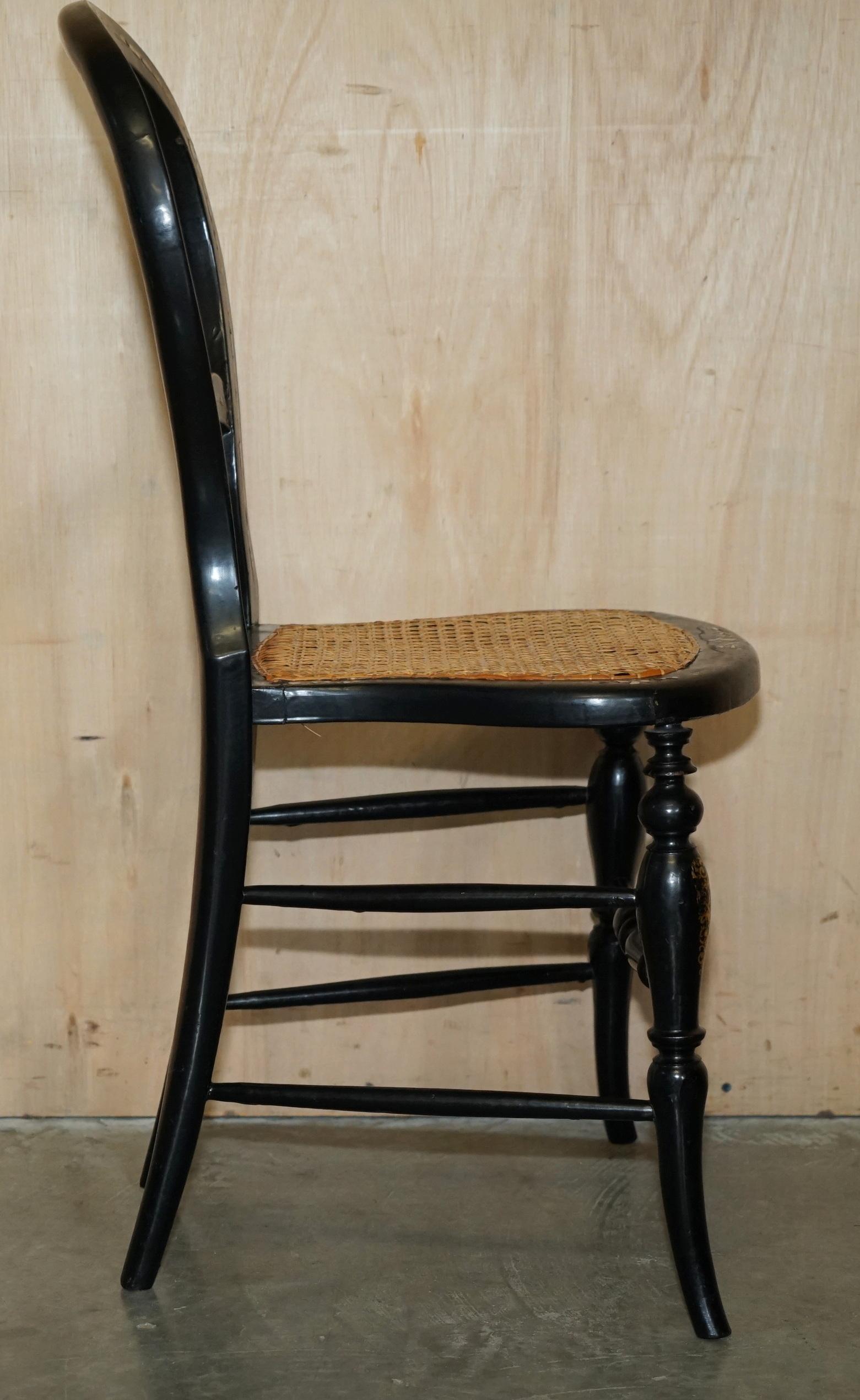 FOUR FINE AND ANTIQUE REGENCY BERGERE MOTHER OF PEARL EBONISED SIDE CHAIRs For Sale 5