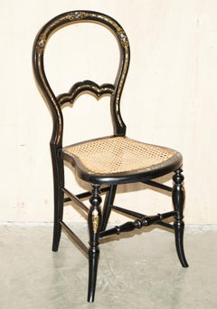 OUR FINE AND ANTIQUE REGENCY BERGERE MOTHER OF PEARL EBONISED SIDE CHAIRs