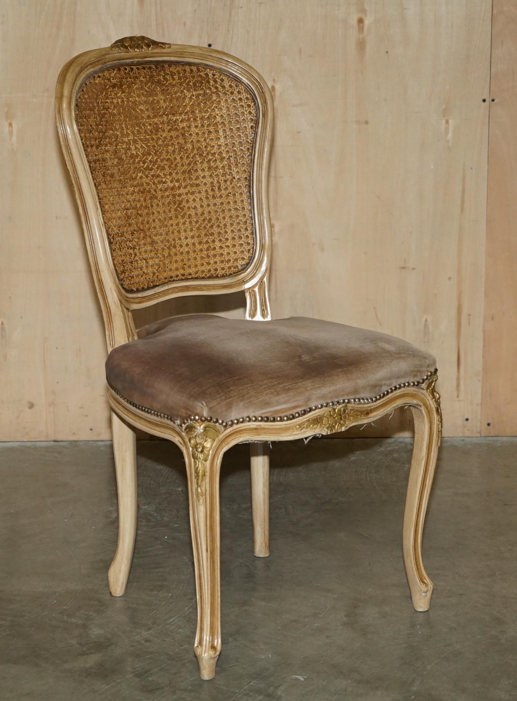 FOUR FINE ANTIQUE FRENCH BERGERE DiNING CHAIRS WITH PERIOD VELOUR UPHOLSTERY For Sale 3