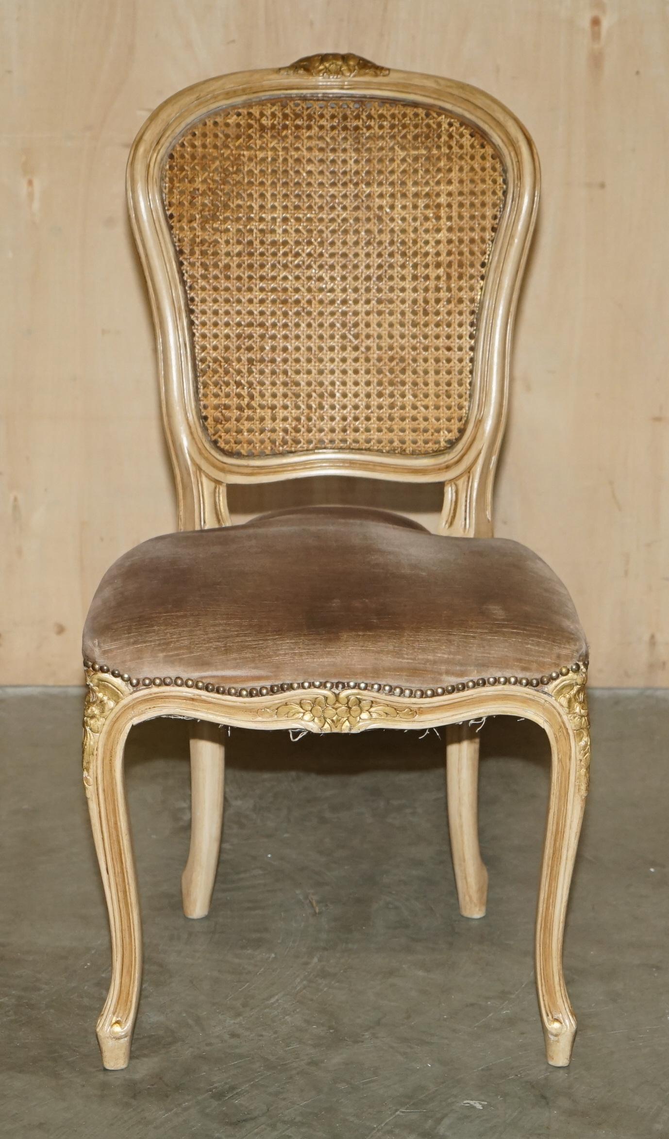 FOUR FINE ANTIQUE FRENCH BERGERE DiNING CHAIRS WITH PERIOD VELOUR UPHOLSTERY For Sale 4