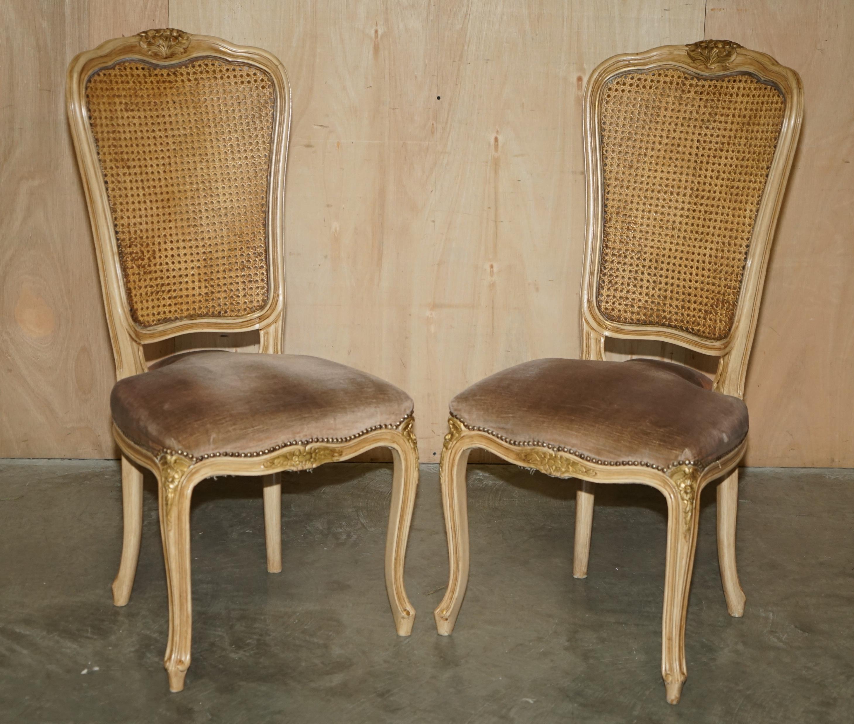 FOUR FINE ANTIQUE FRENCH BERGERE DiNING CHAIRS WITH PERIOD VELOUR UPHOLSTERY For Sale 7