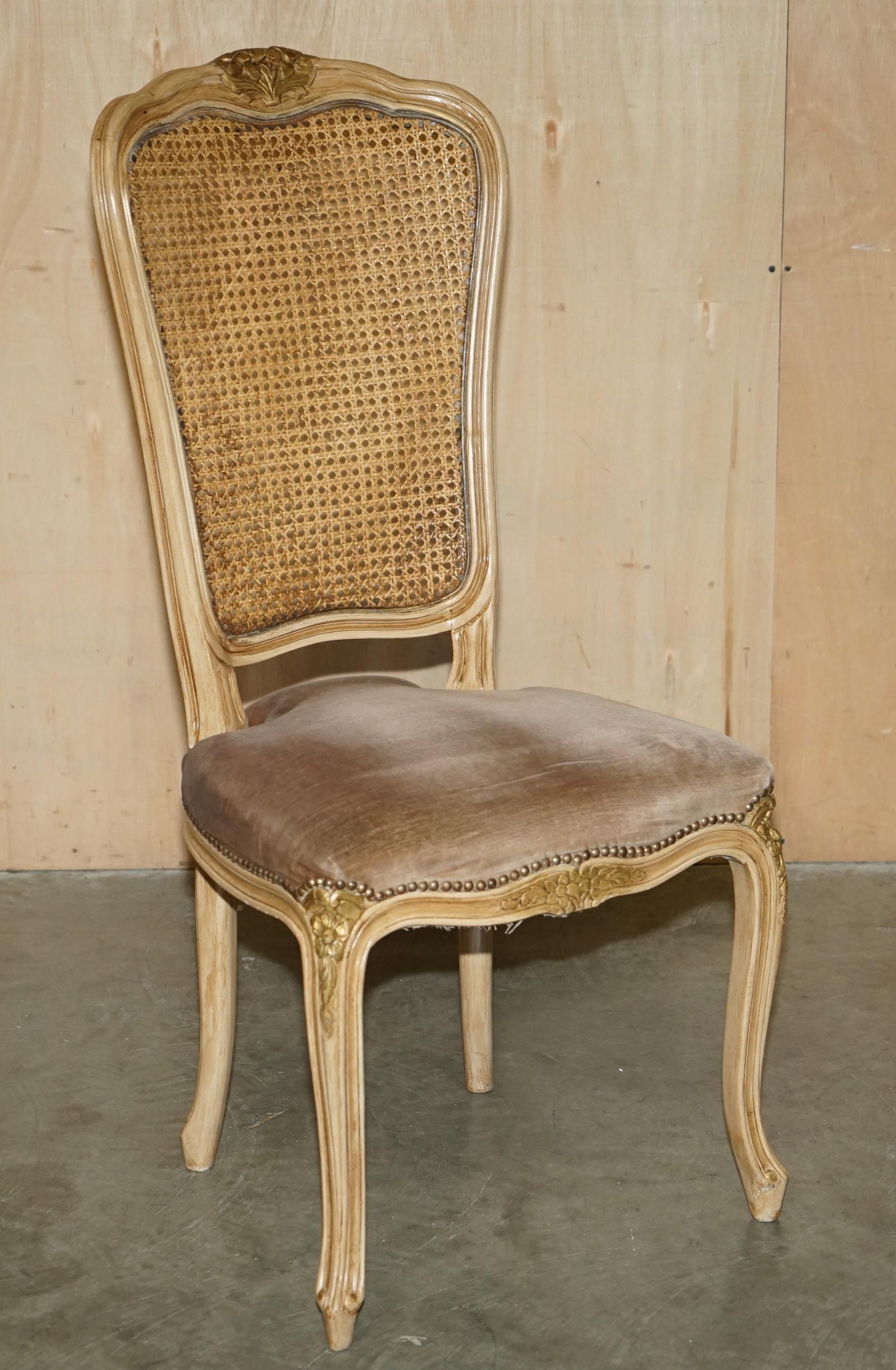 FOUR FINE ANTIQUE FRENCH BERGERE DiNING CHAIRS WITH PERIOD VELOUR UPHOLSTERY For Sale 8