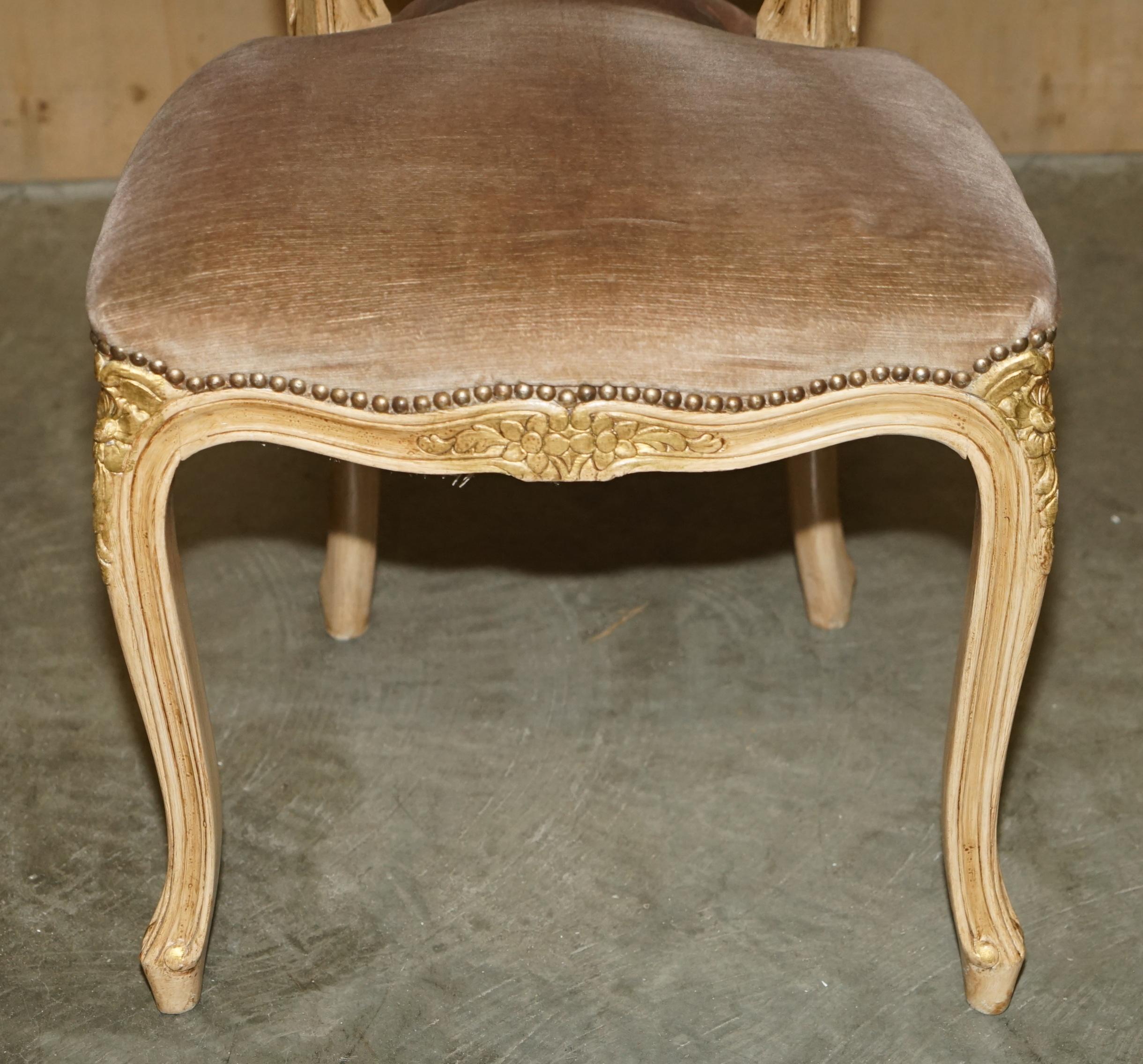 FOUR FINE ANTIQUE FRENCH BERGERE DiNING CHAIRS WITH PERIOD VELOUR UPHOLSTERY For Sale 10
