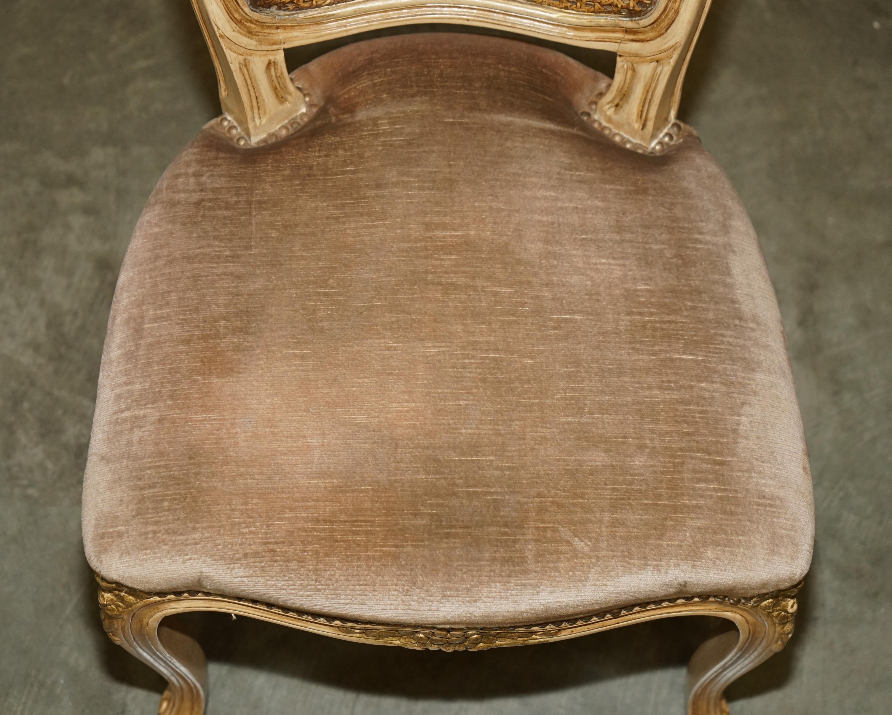 FOUR FINE ANTIQUE FRENCH BERGERE DiNING CHAIRS WITH PERIOD VELOUR UPHOLSTERY For Sale 13