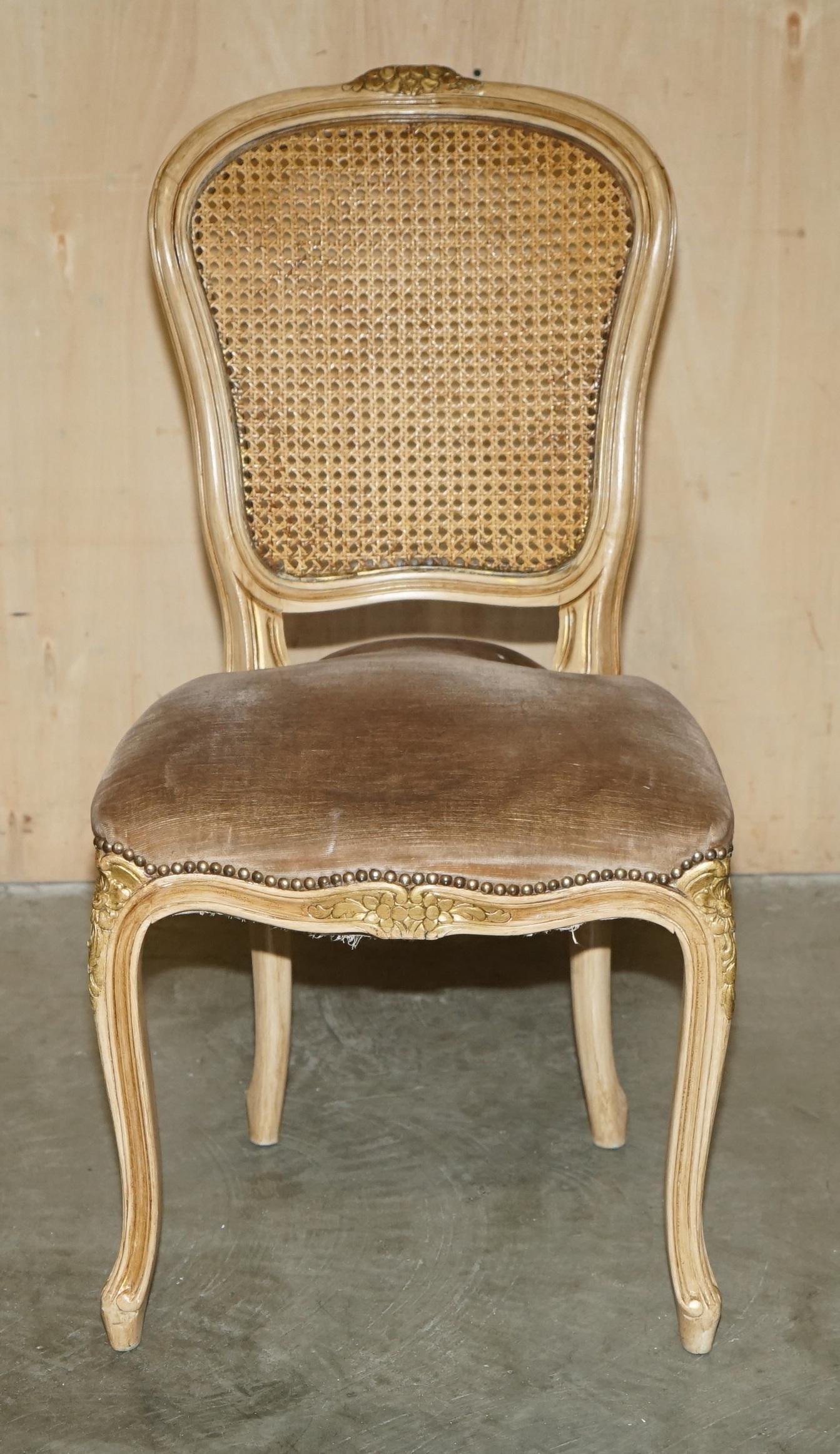 French FOUR FINE ANTIQUE FRENCH BERGERE DiNING CHAIRS WITH PERIOD VELOUR UPHOLSTERY For Sale