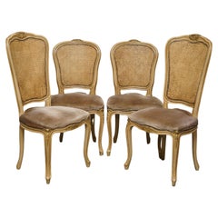 FOUR FINE ANTIQUE FRENCH BERGERE DiNING CHAIRS WITH PERIOD VELOUR UPHOLSTERY