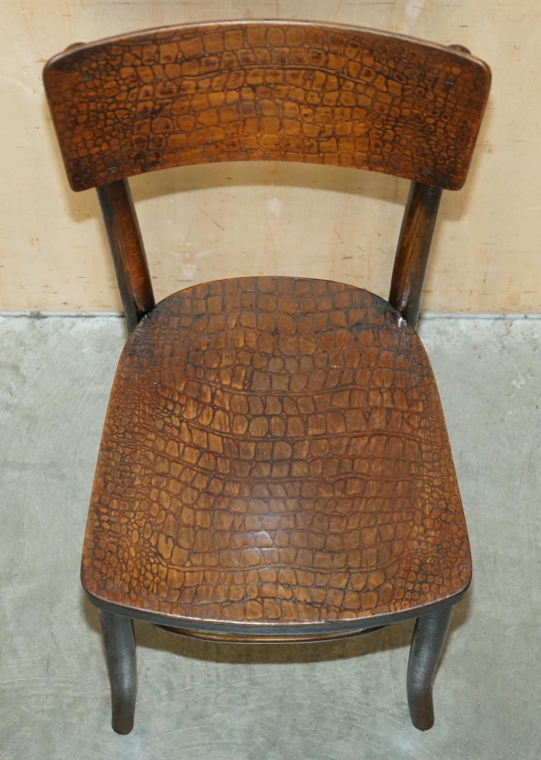 FOUR FiNE ANTIQUE THONET CROCODILE ALLIGATOR CARVED WOOD PATINA DINING CHAIRS 4 For Sale 3